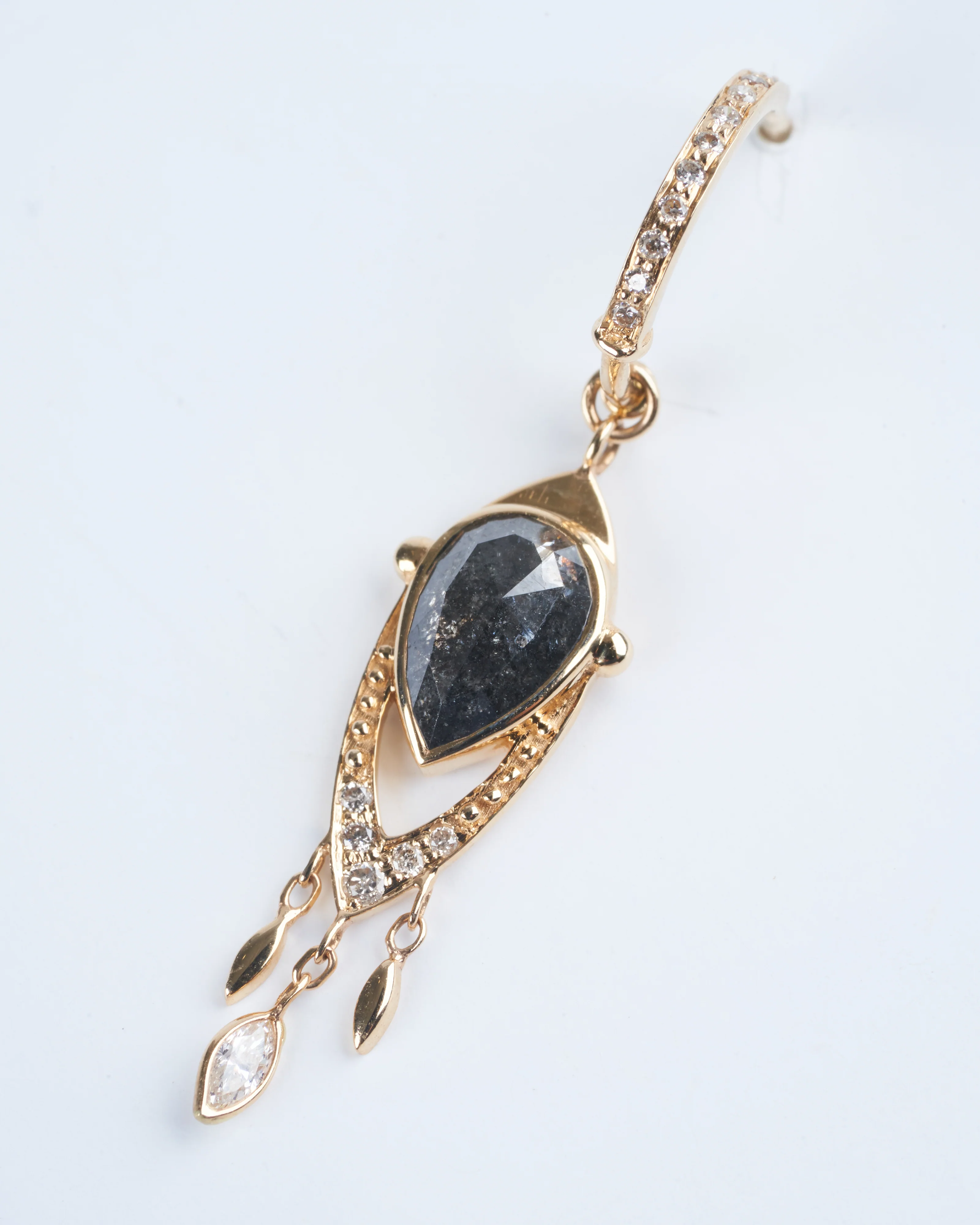 rose cut diamond pear and marquise earring - diamond/ gold - Image 2