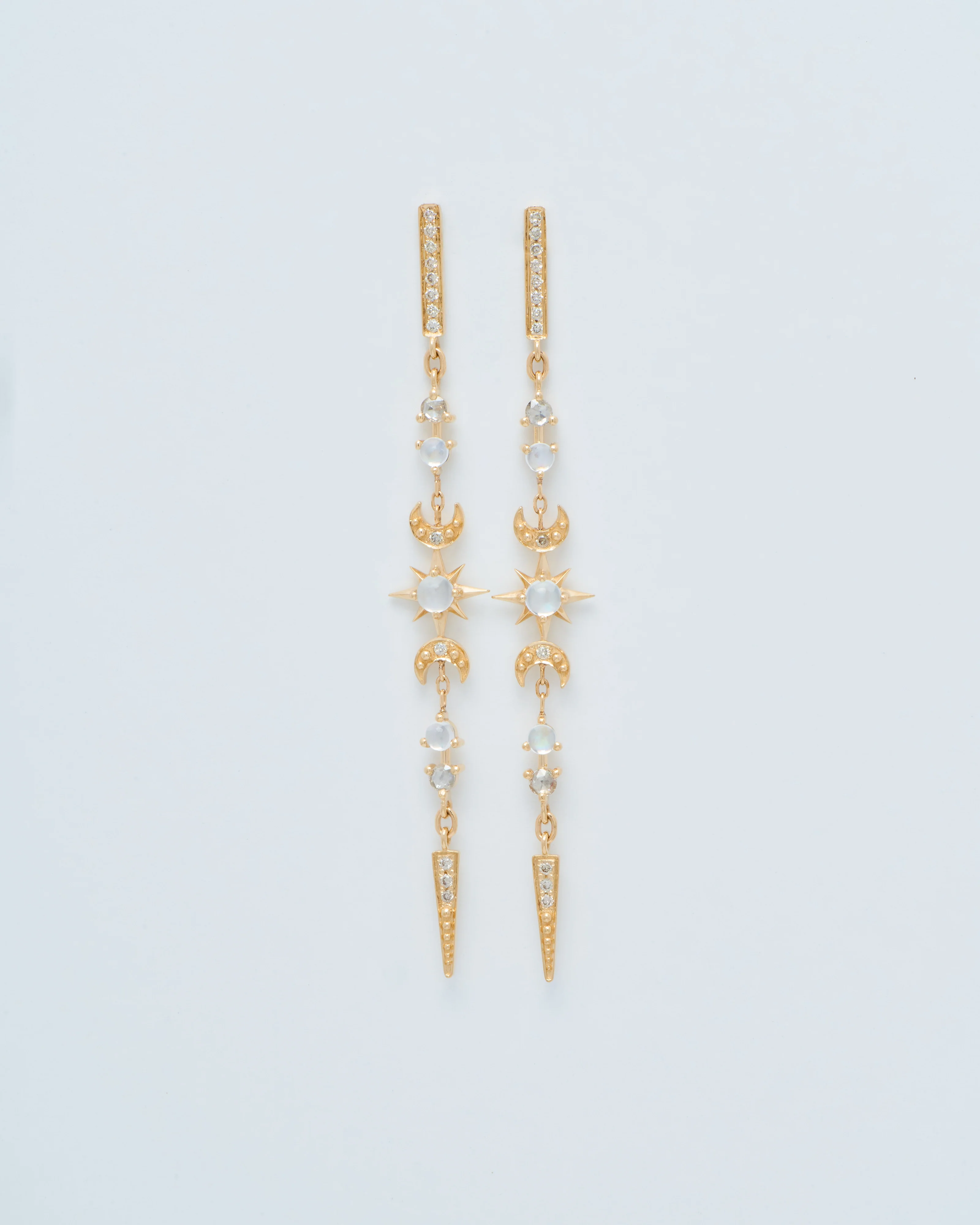 star moonstone crescent and diamond earrings