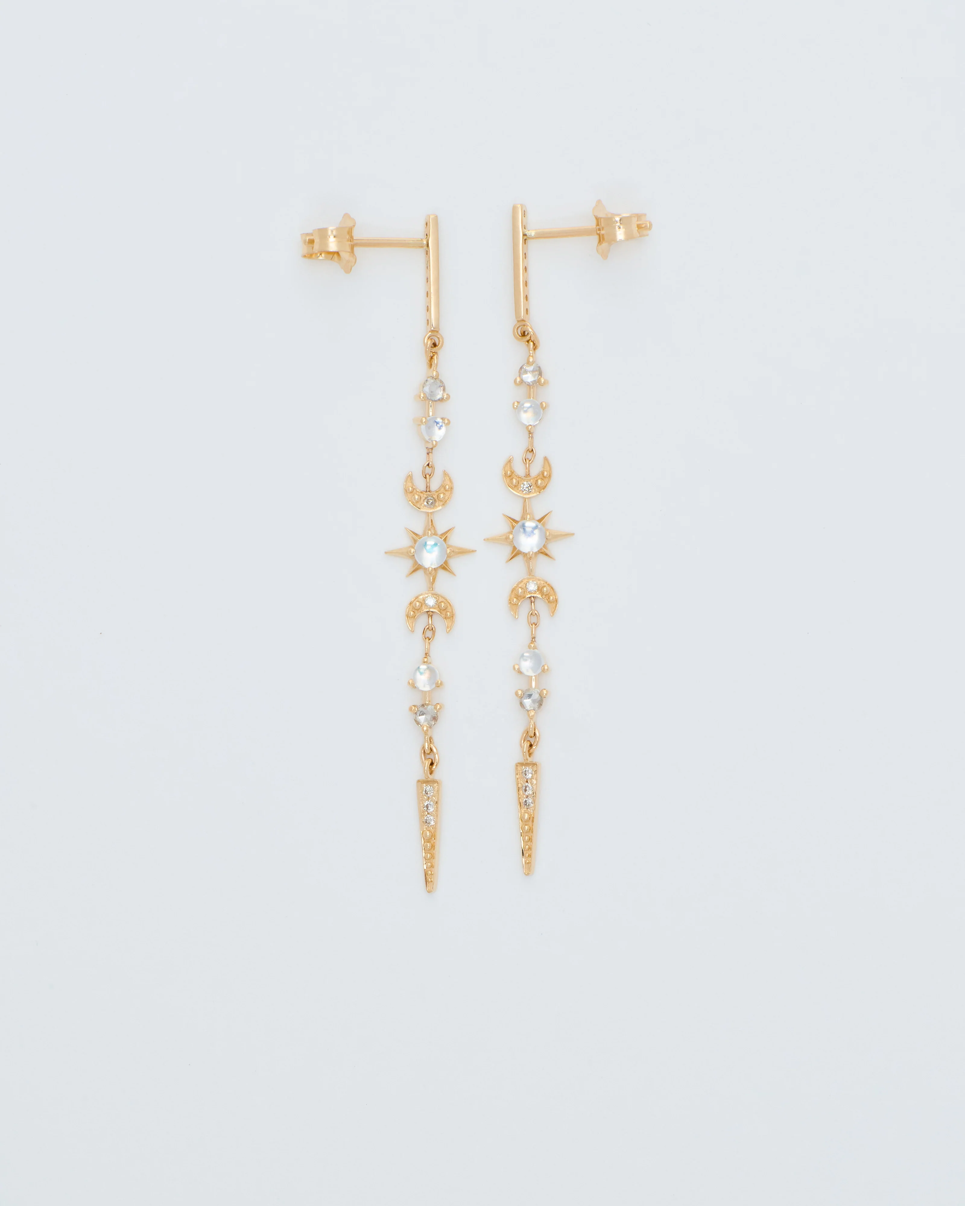 star moonstone crescent and diamond earrings - Image 2