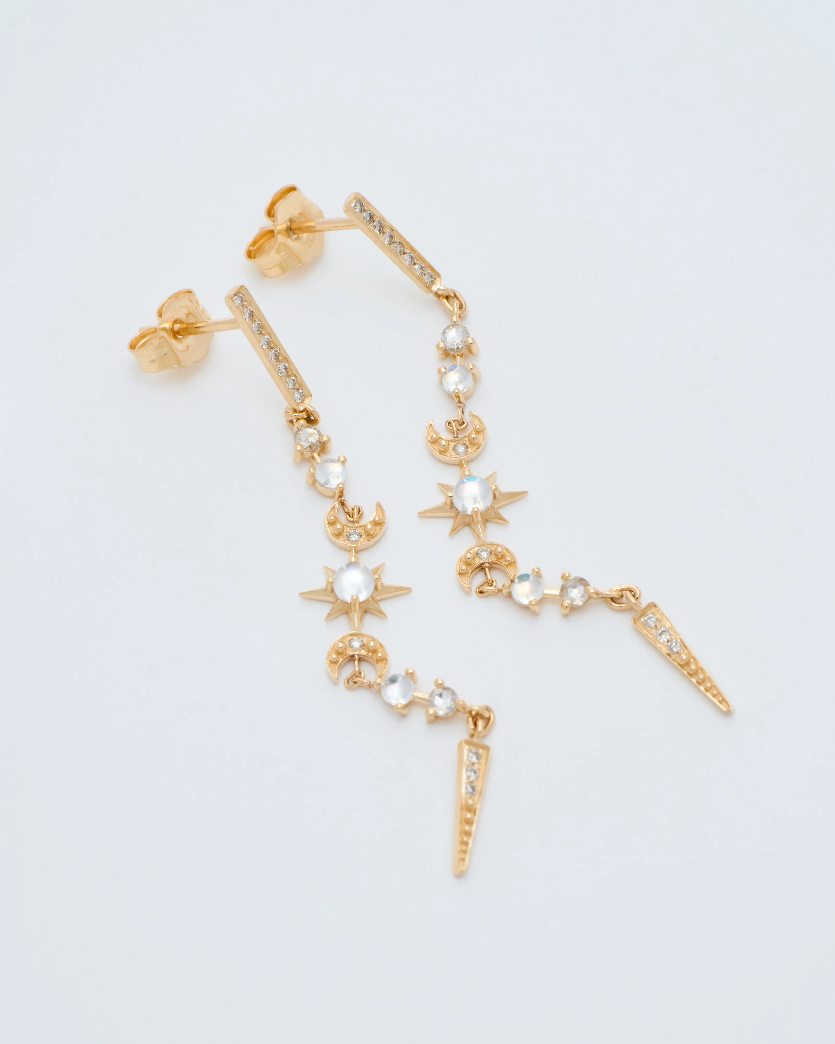 star moonstone crescent and diamond earrings - Image 3