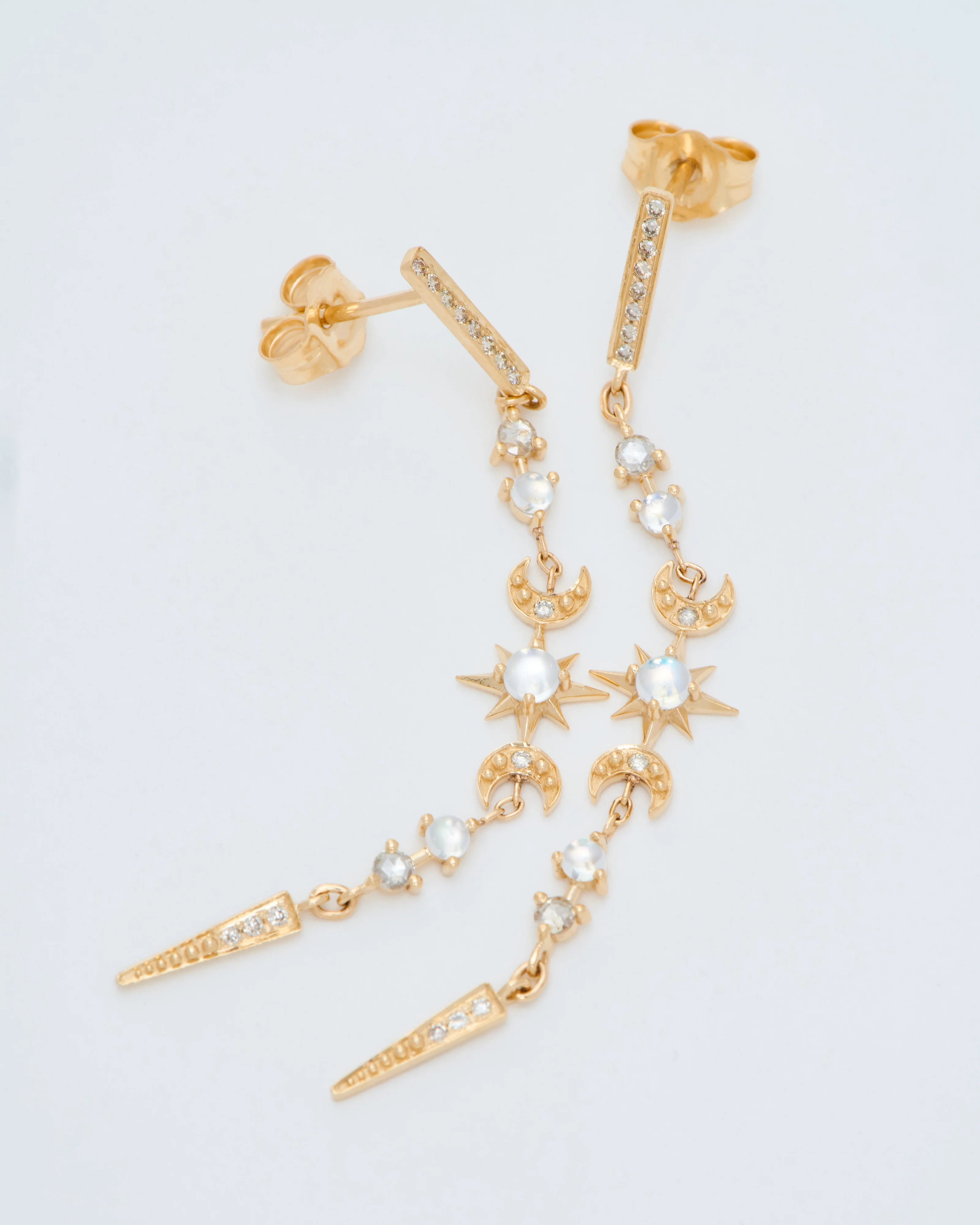 star moonstone crescent and diamond earrings - Image 4