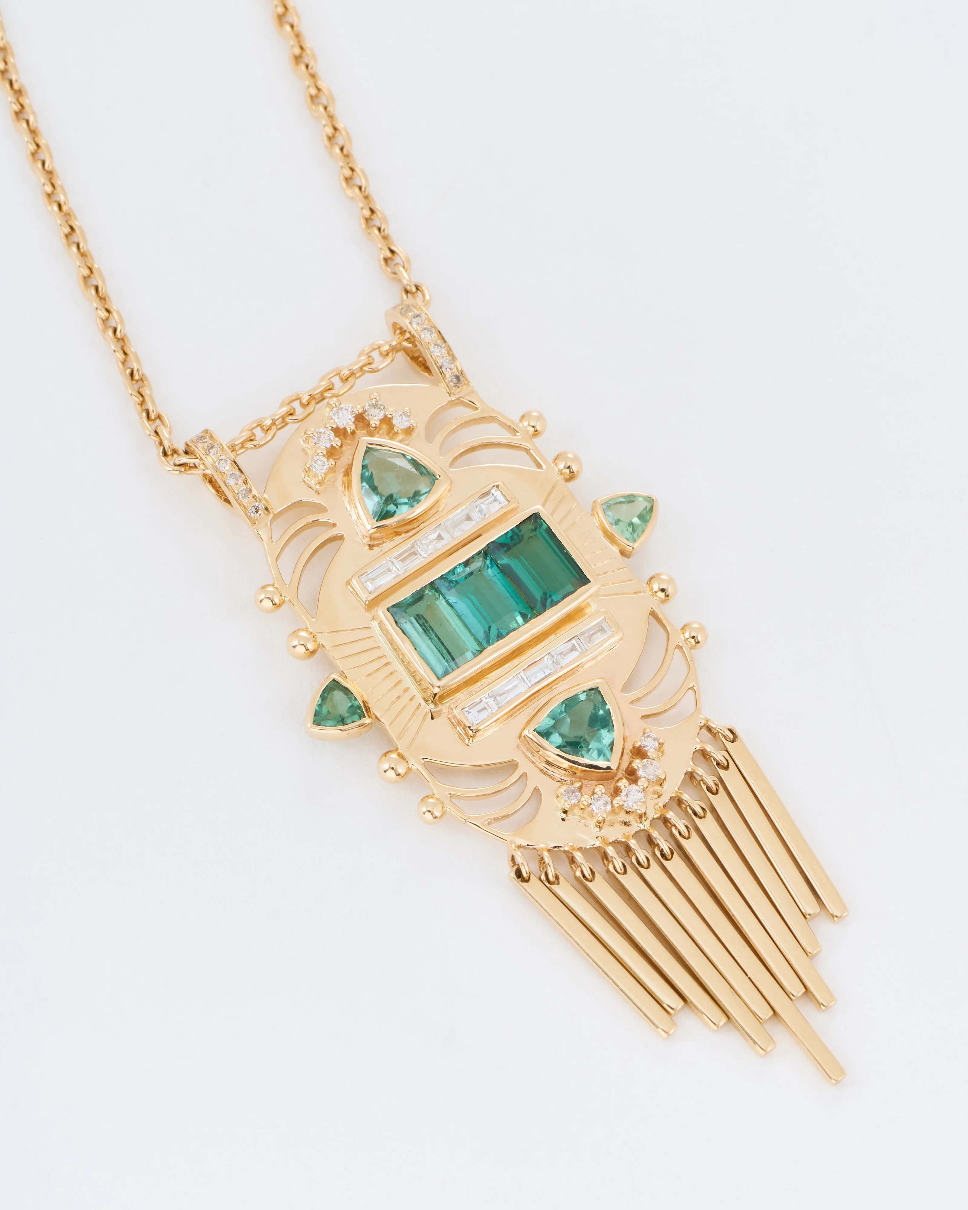tiger totem triple tourmaline with diamonds and dangling details chain necklace - Image 2
