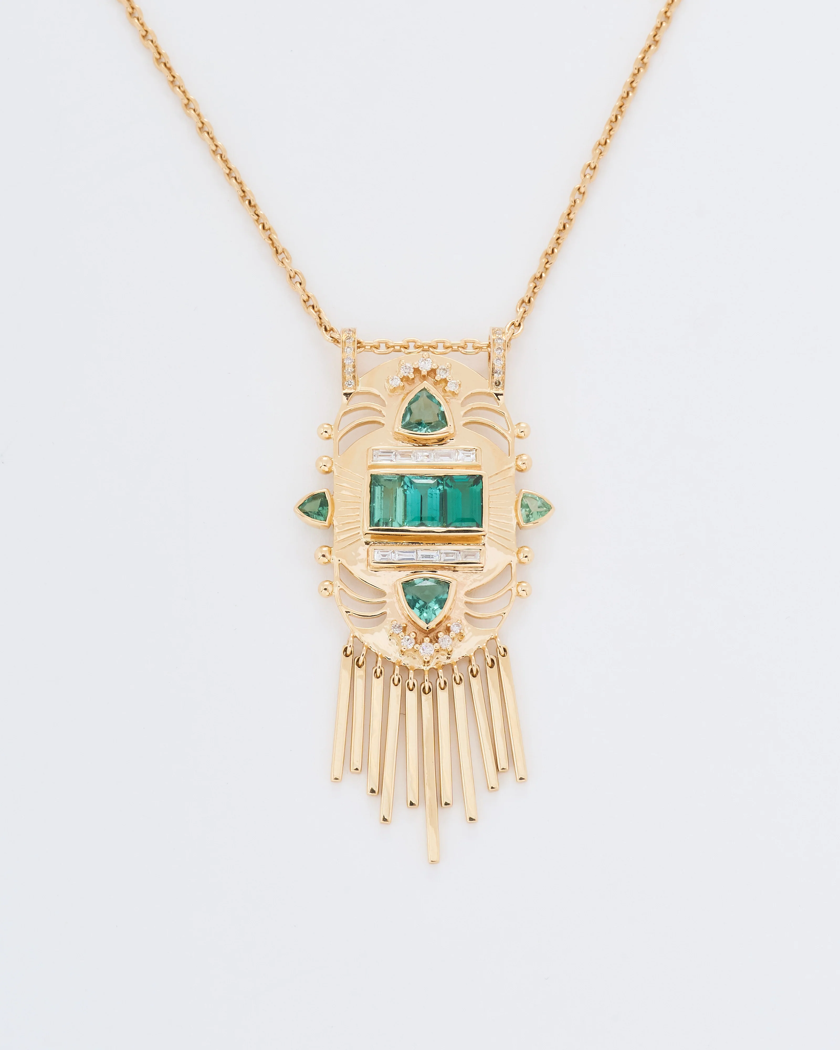 tiger totem triple tourmaline with diamonds and dangling details chain necklace - Image 3
