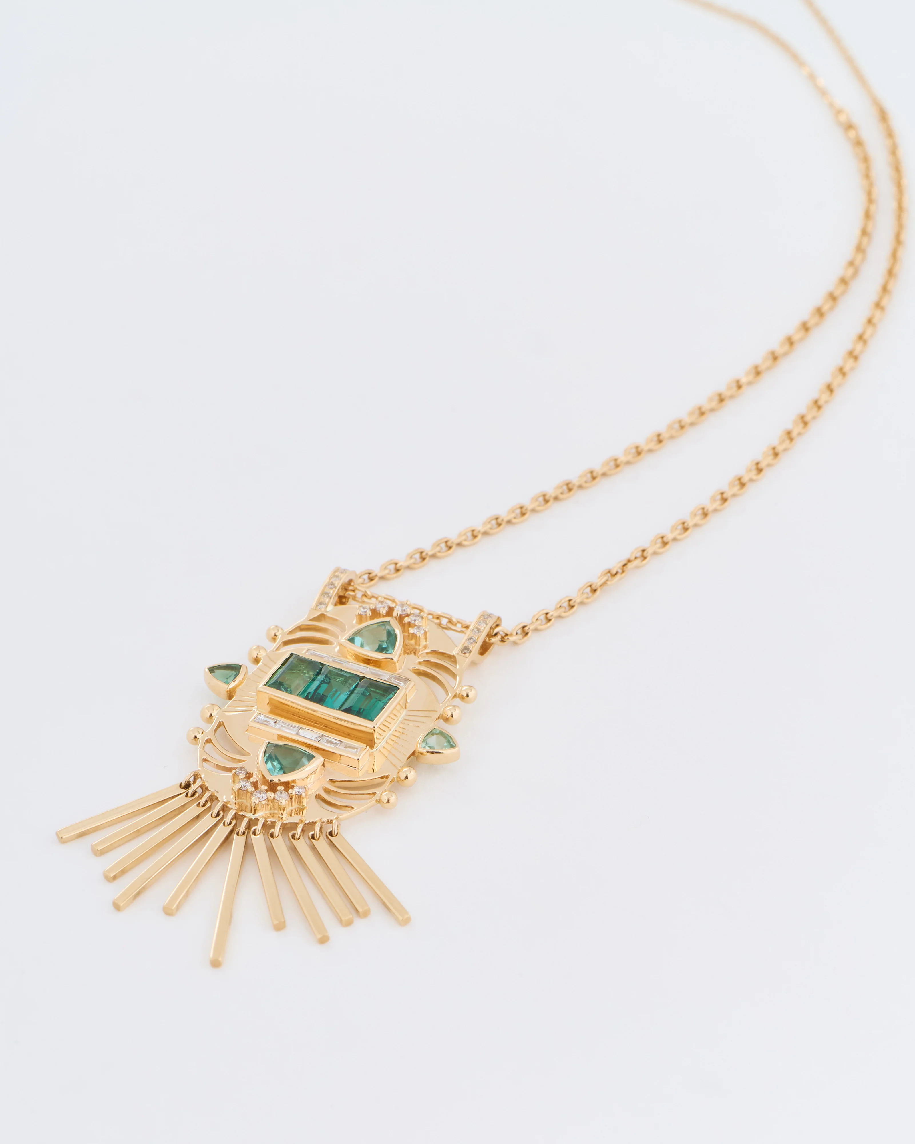 tiger totem triple tourmaline with diamonds and dangling details chain necklace - Image 4