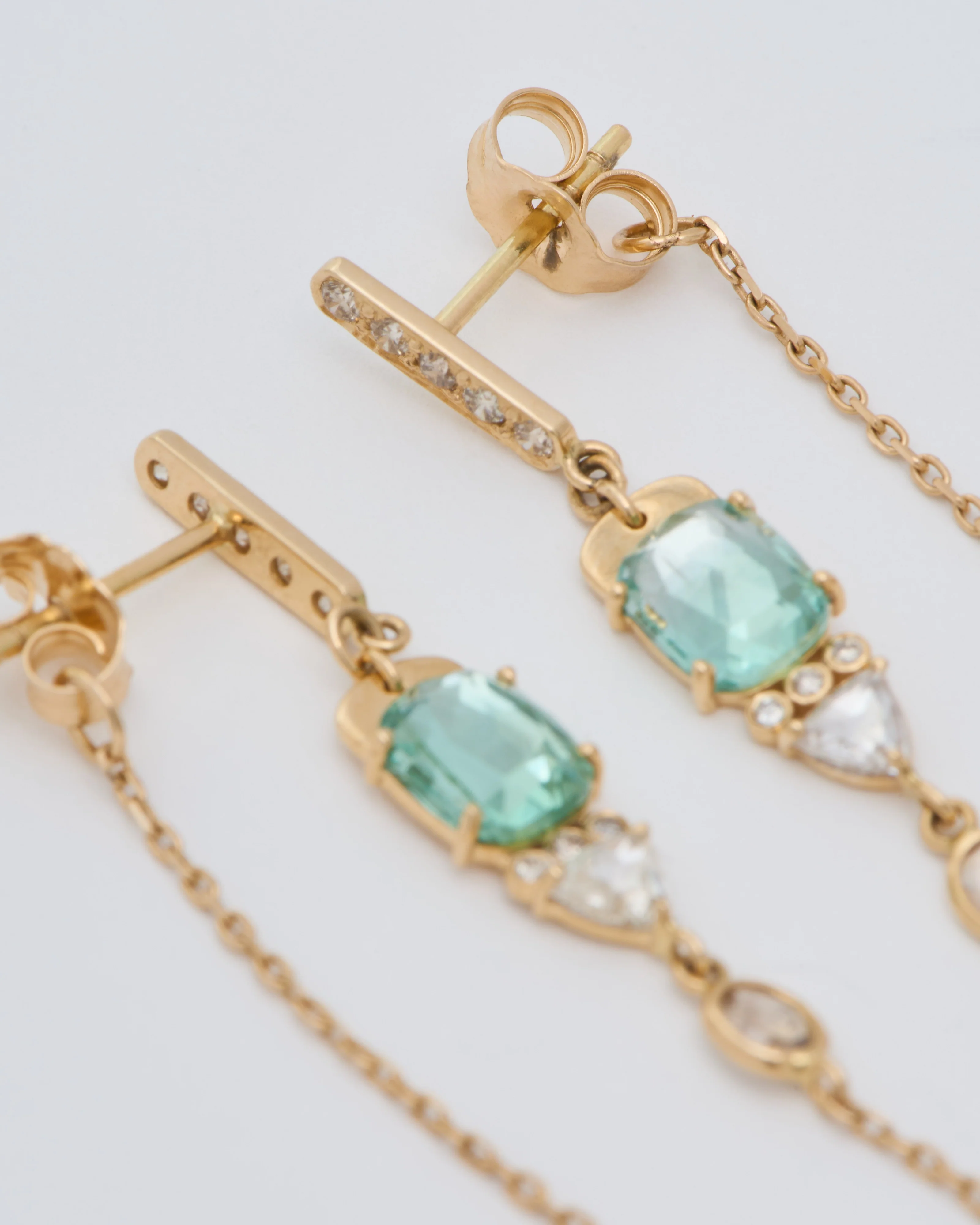 tourmaline and diamond drop chain earrings - Image 3