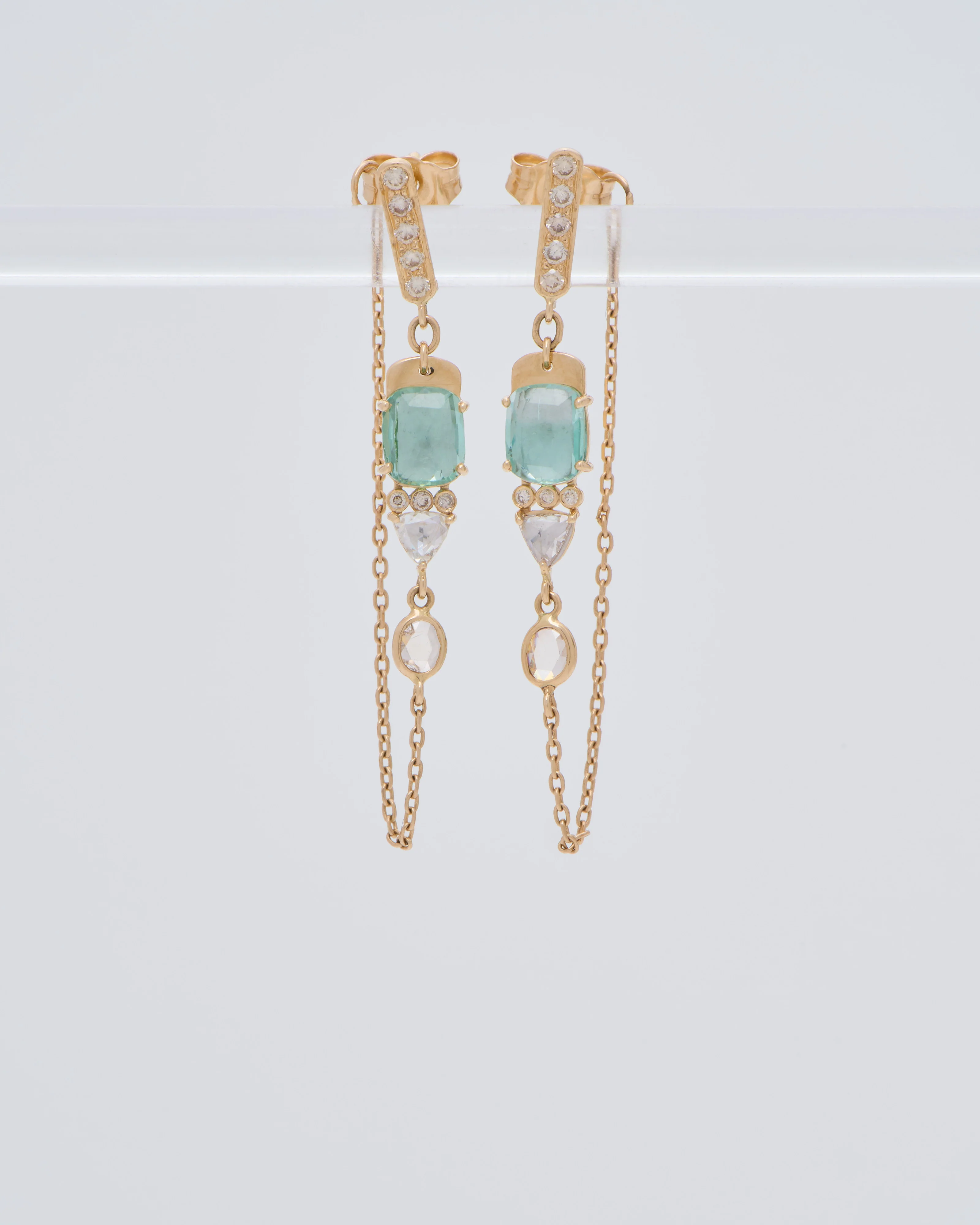 tourmaline and diamond drop chain earrings - Image 4