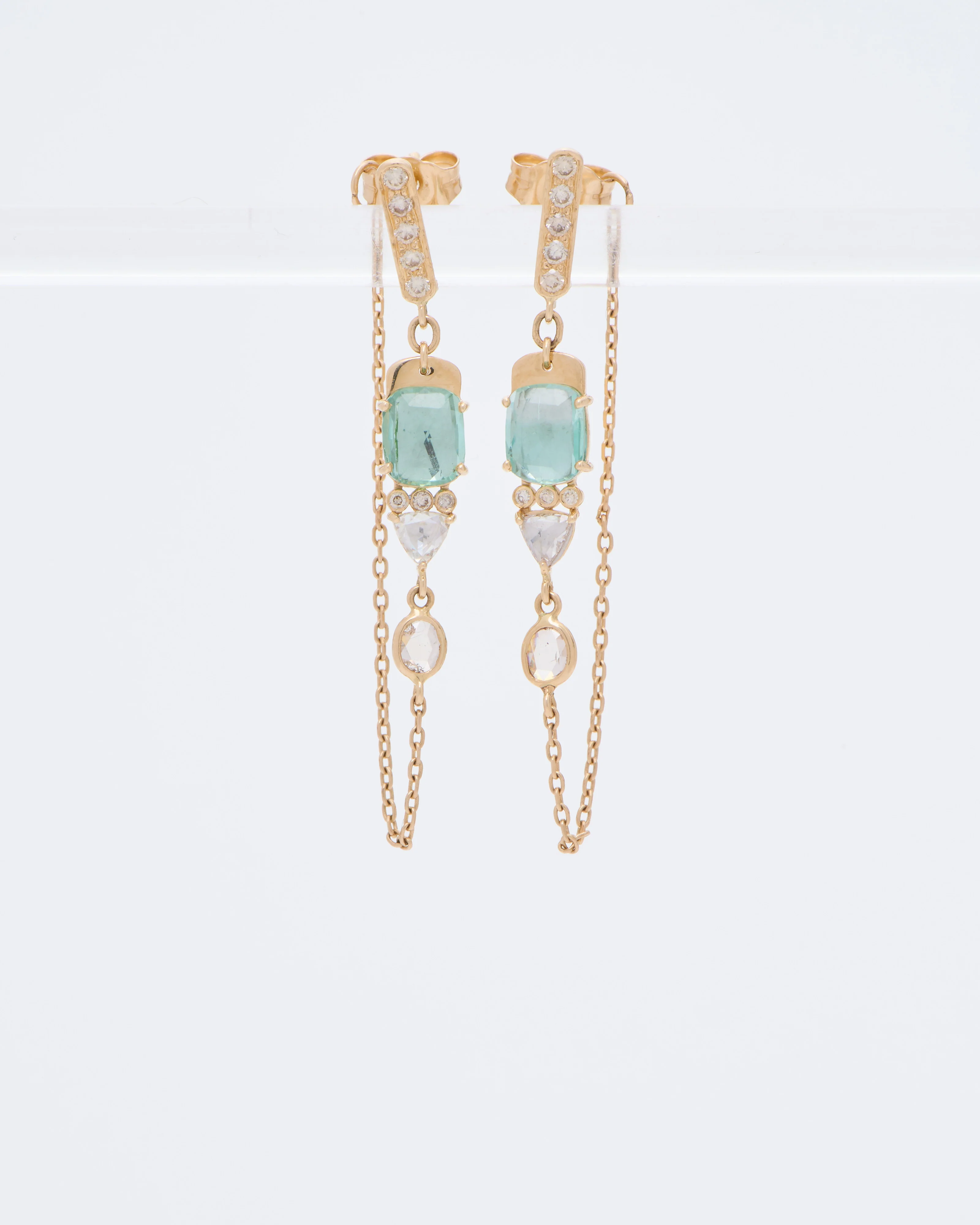 tourmaline and diamond drop chain earrings - Image 5