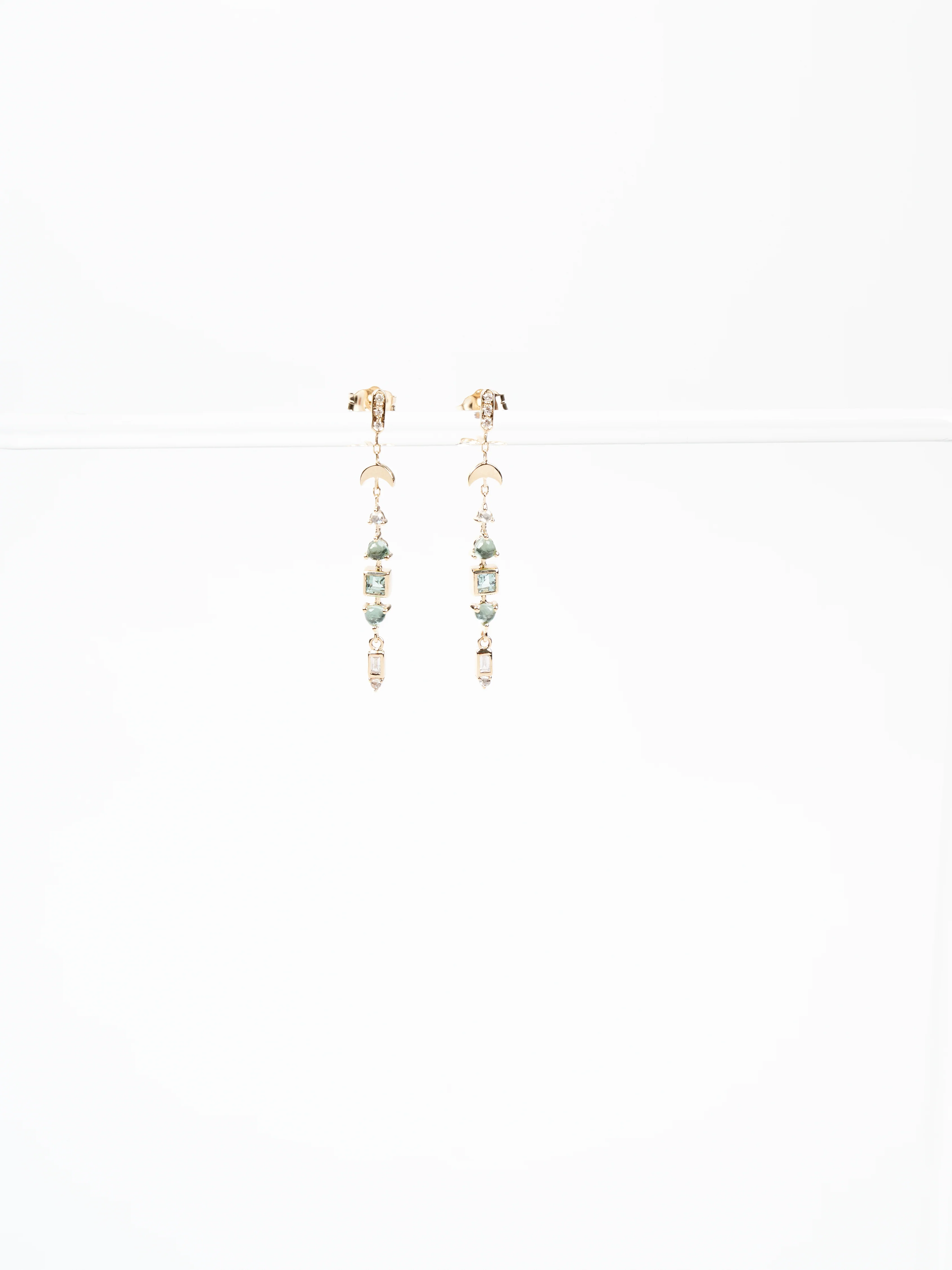 trillium tourmaline, moon & baguette diamond earrings - Image 2