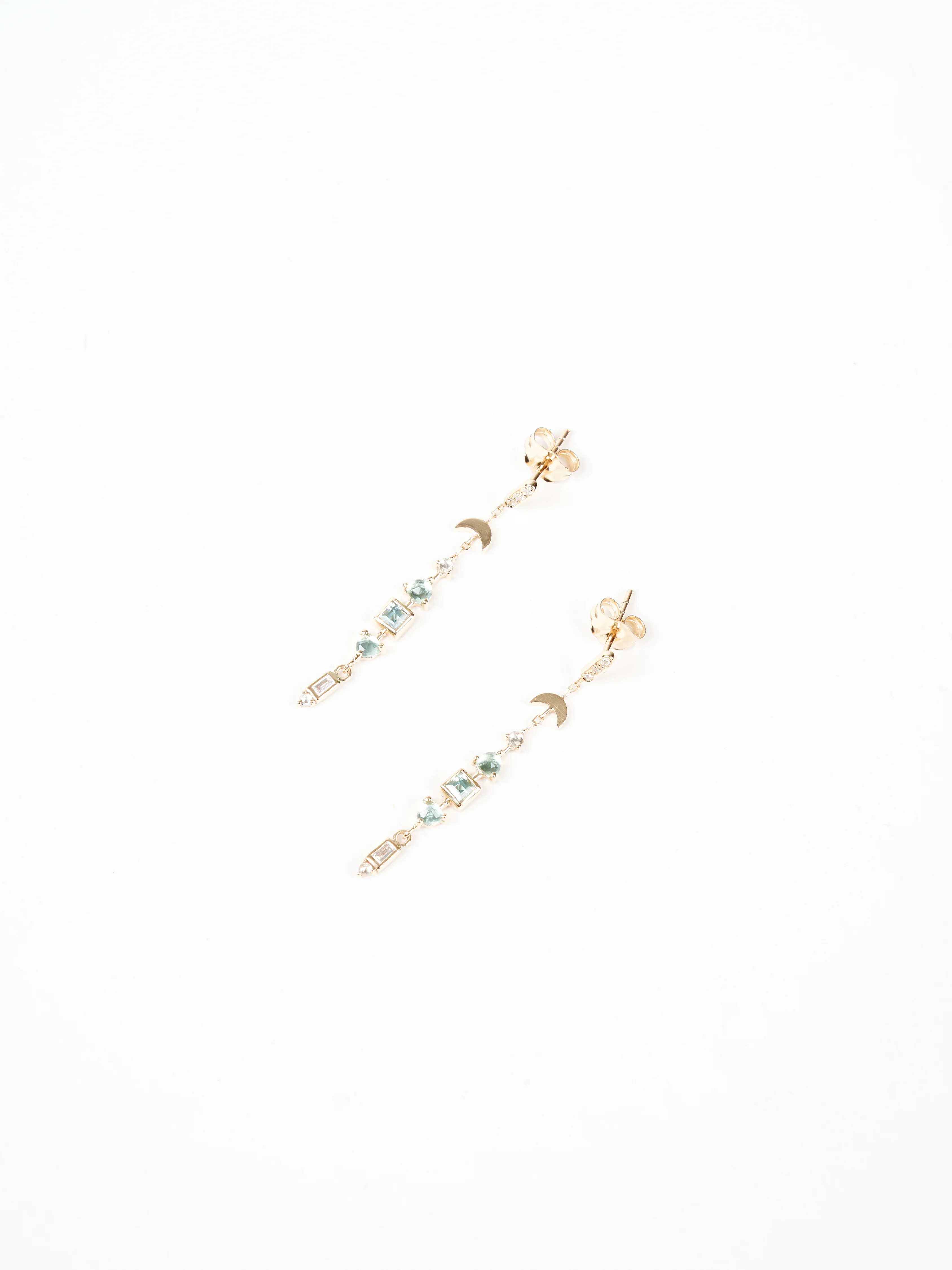 trillium tourmaline, moon & baguette diamond earrings - Image 3