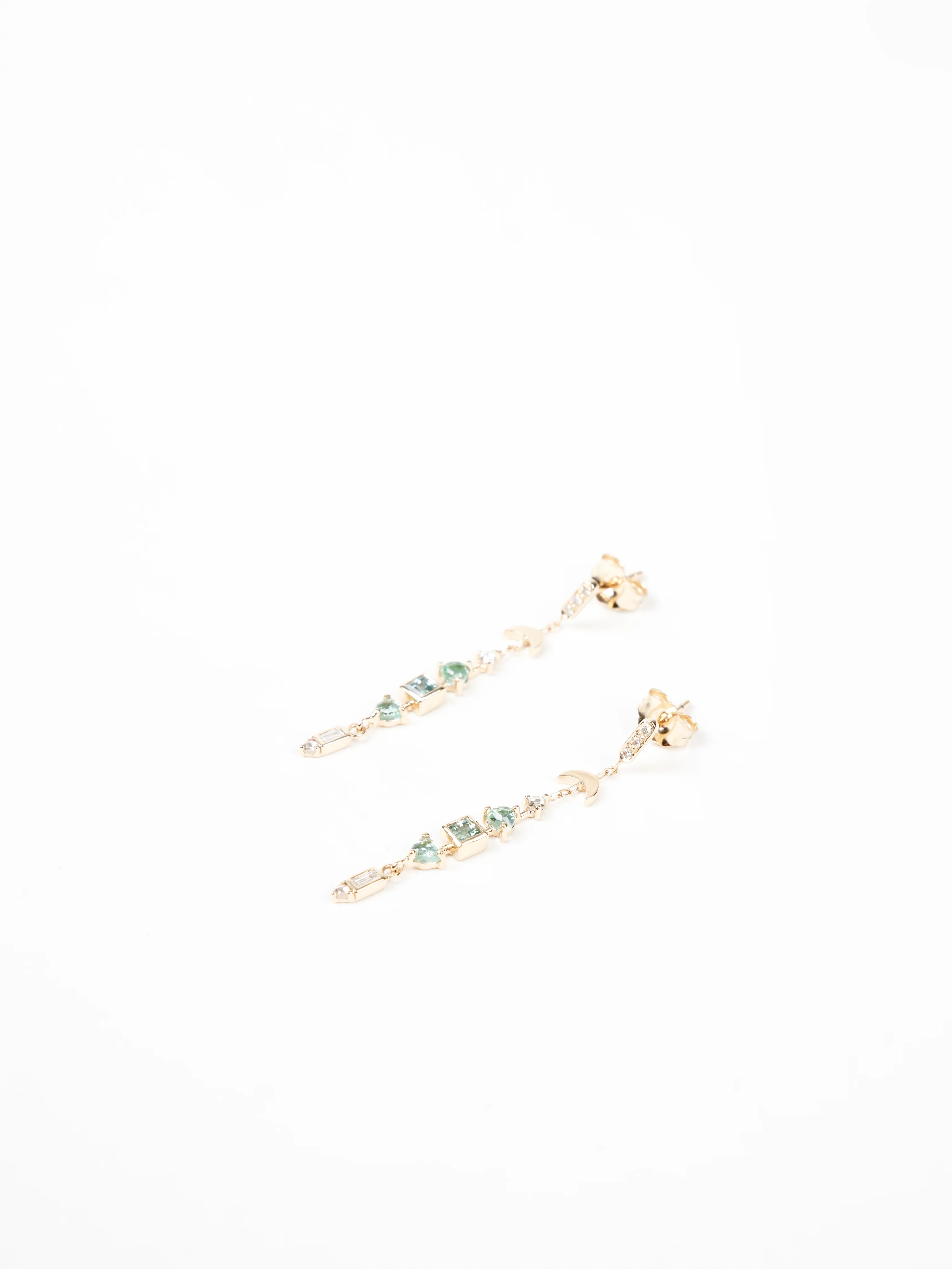 trillium tourmaline, moon & baguette diamond earrings - Image 4