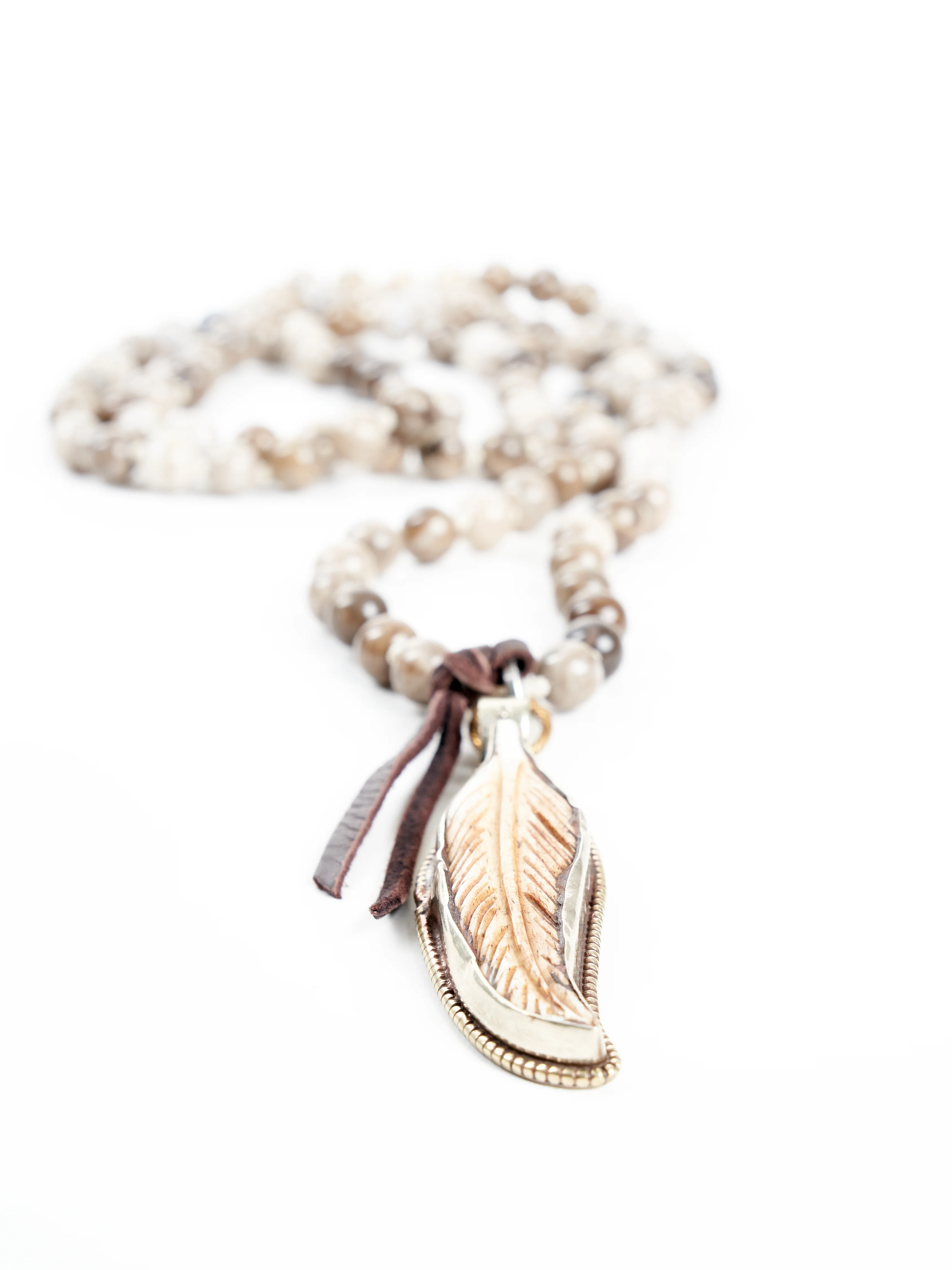 jasper necklace with feather pendant - Image 2