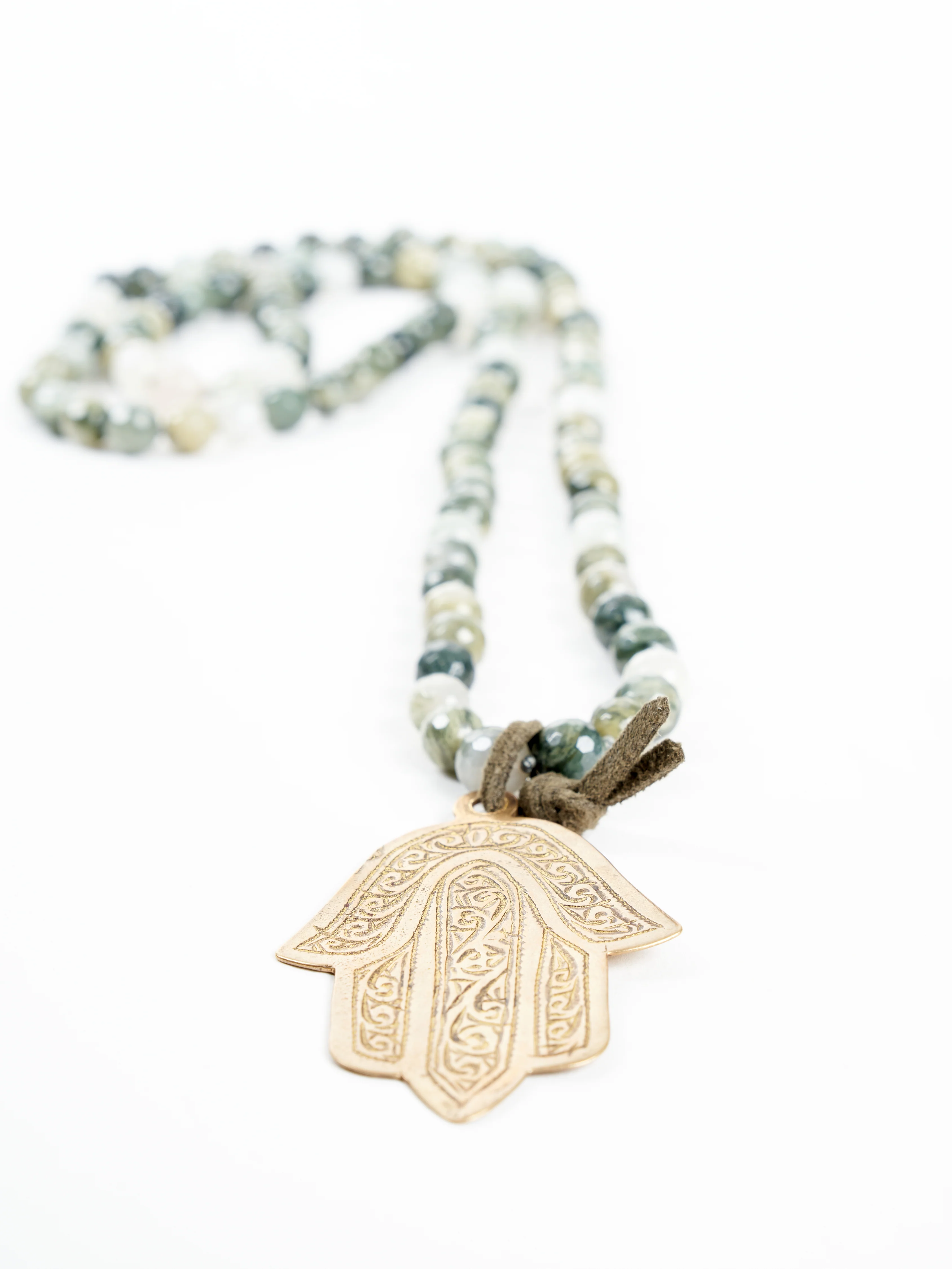 green rutilated necklace - bronze hamsa - Image 2