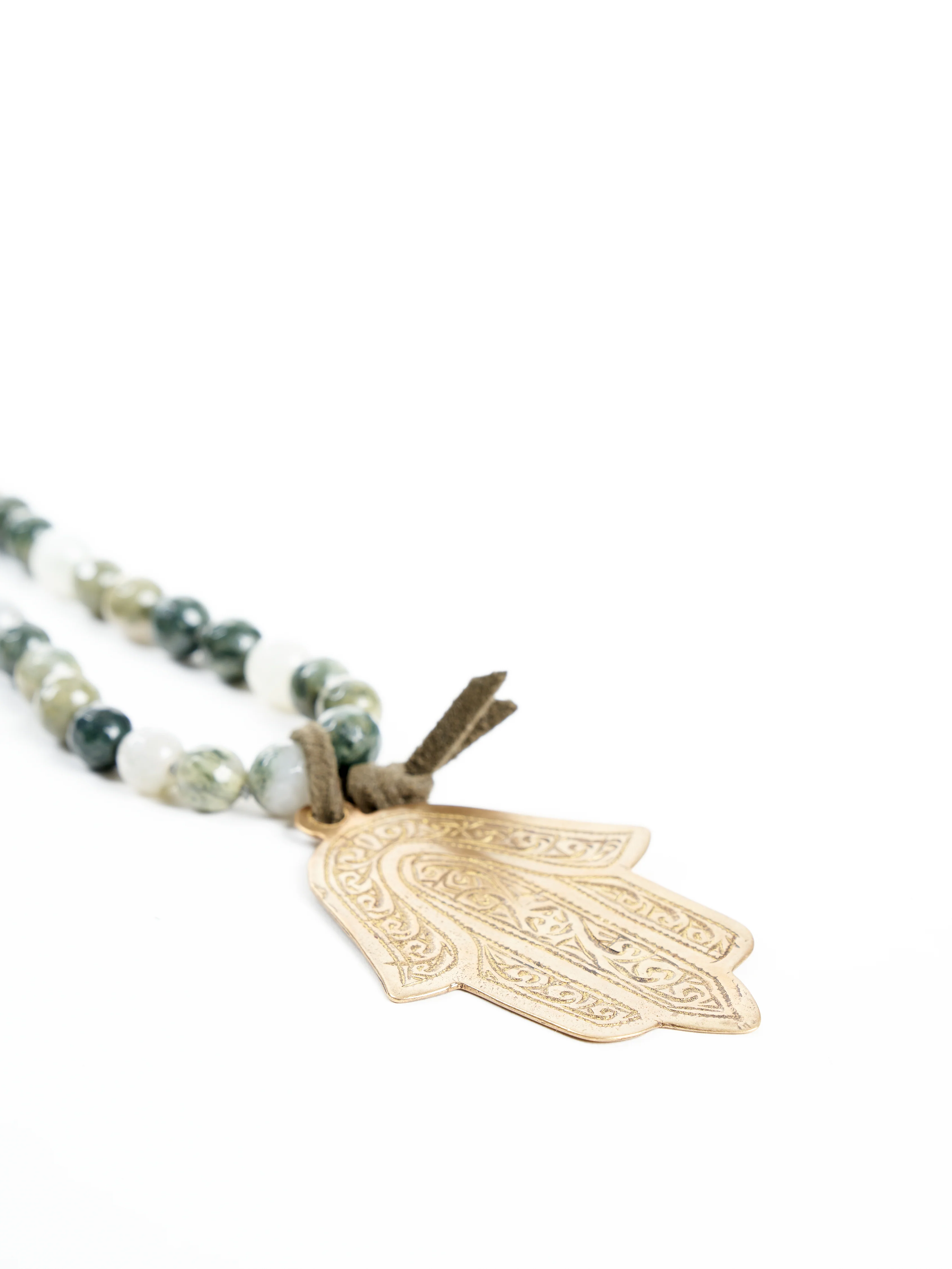 green rutilated necklace - bronze hamsa - Image 3