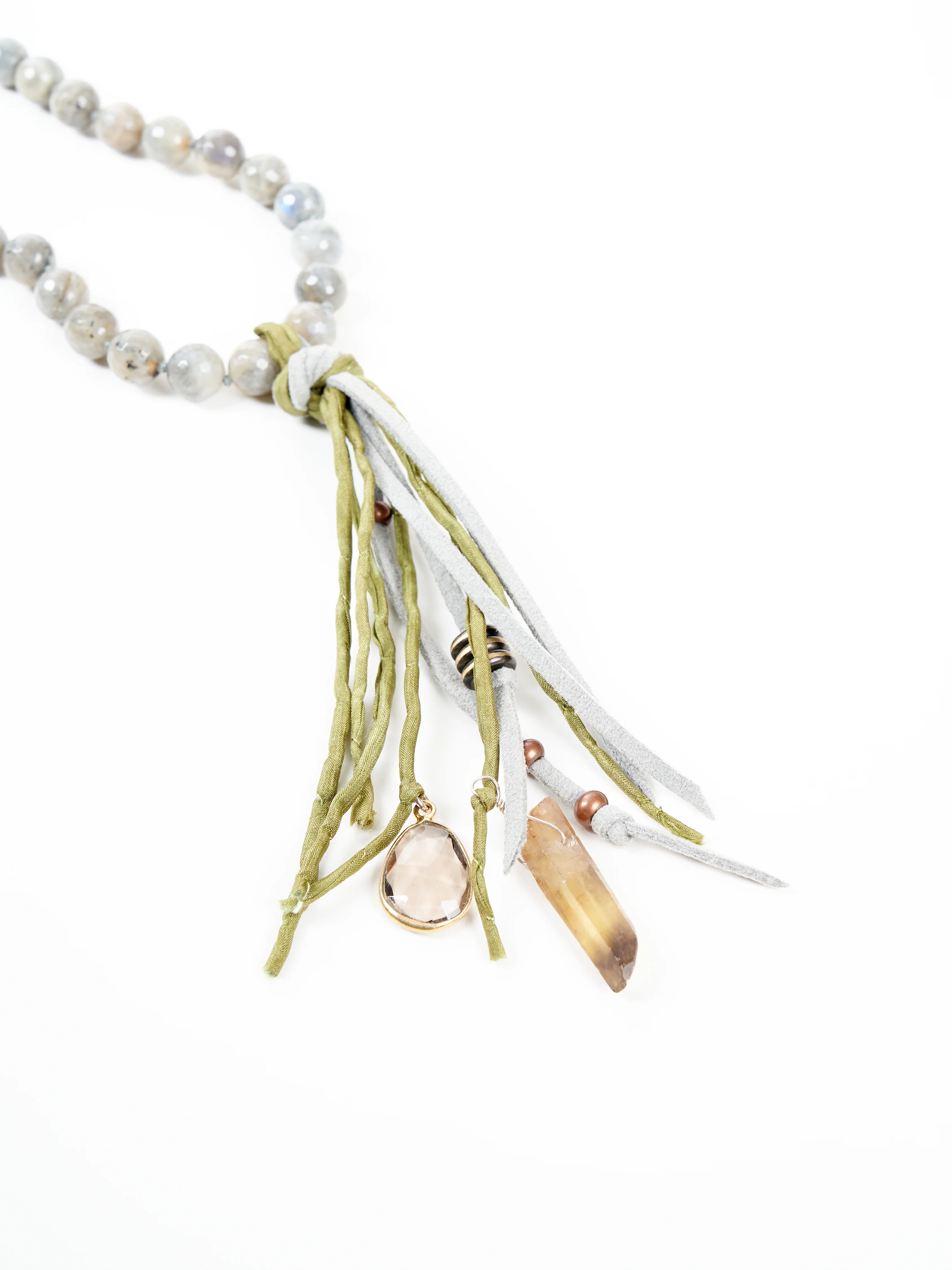 precious stone with leather and silk tassel - Image 3