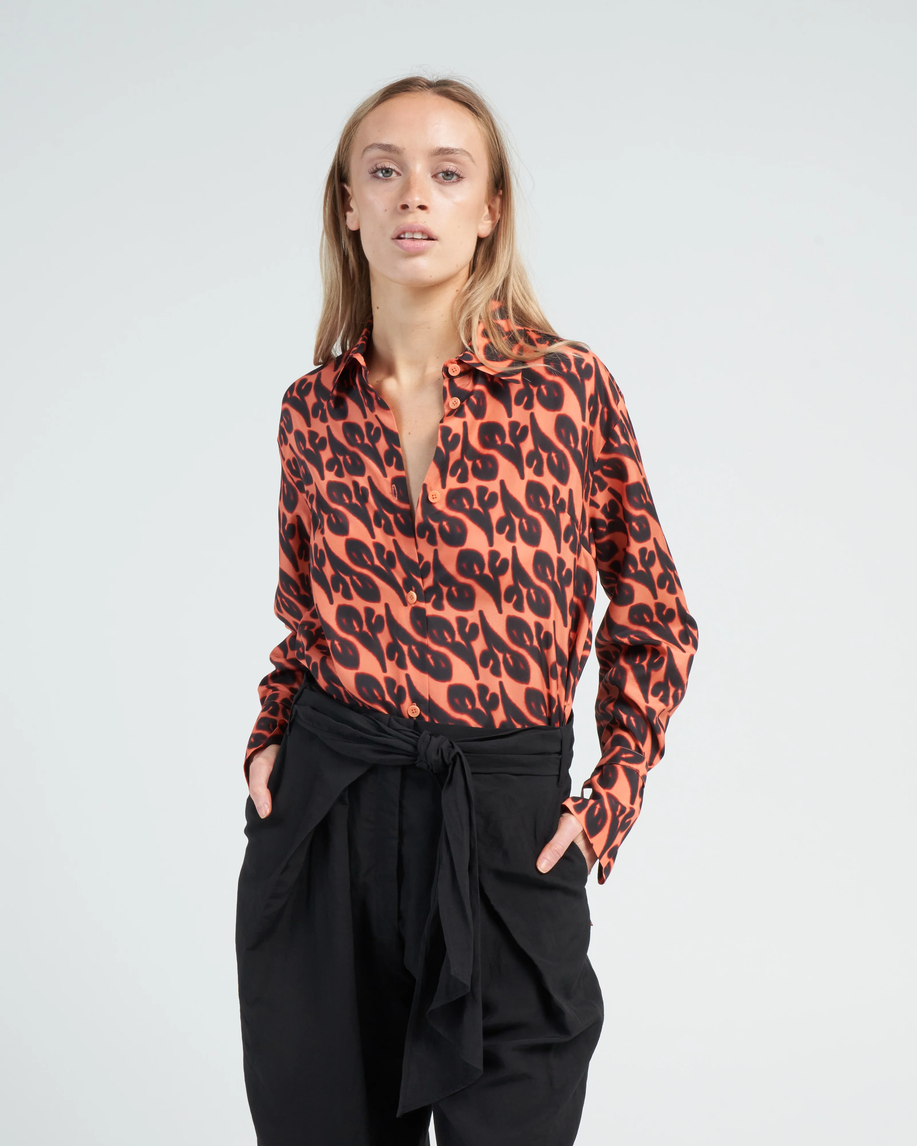 taikat print collared blouse - coral red palash - Image 2