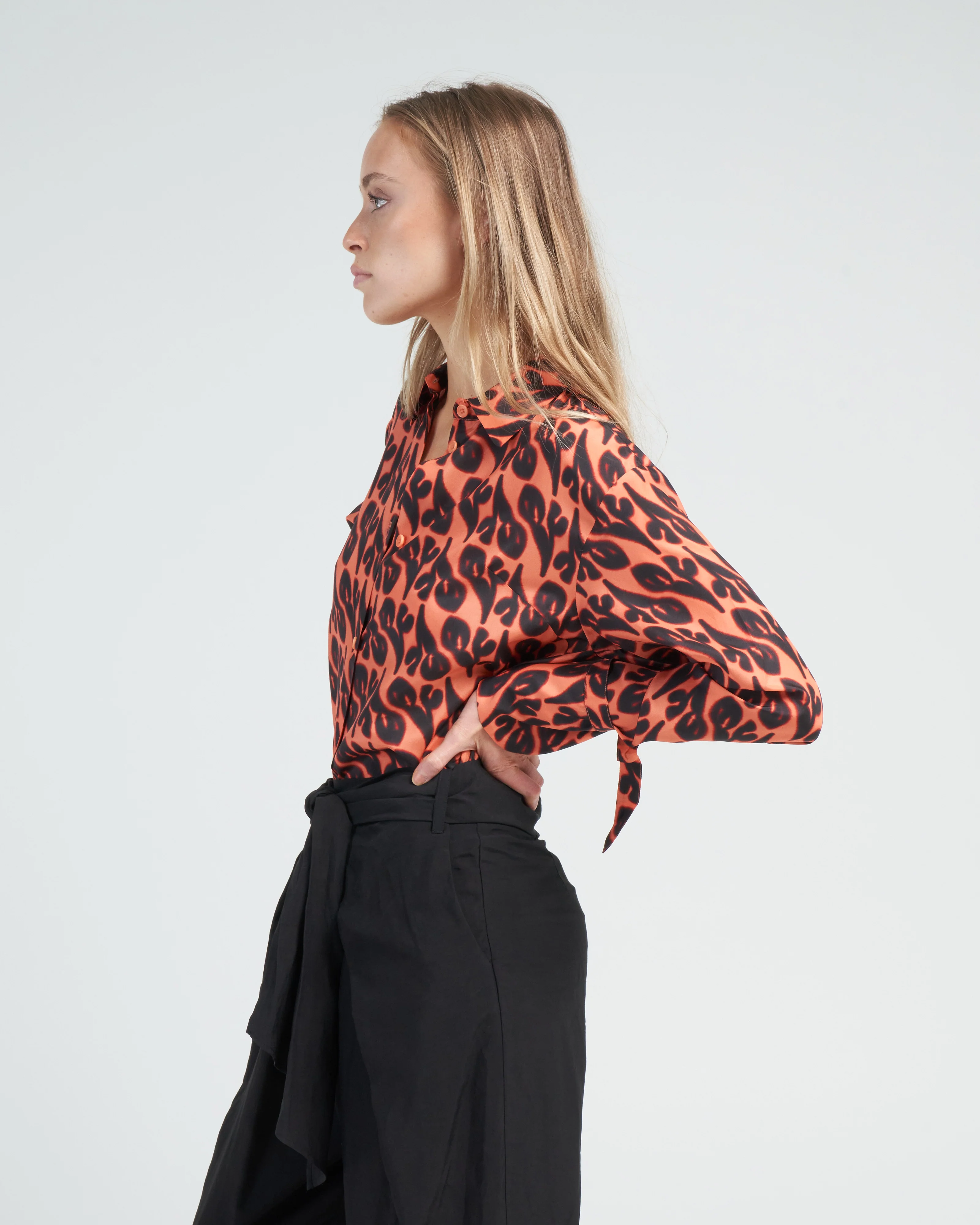 taikat print collared blouse - coral red palash - Image 3