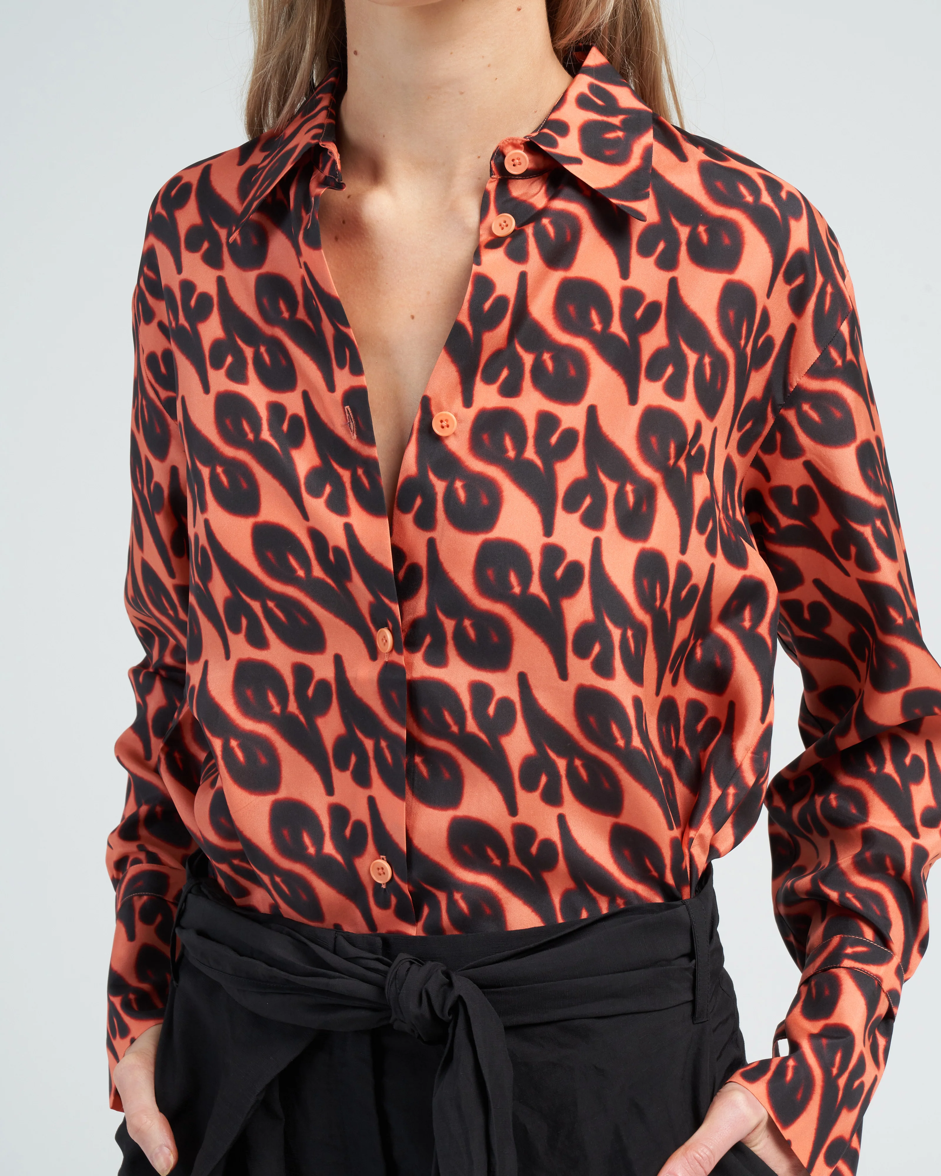 taikat print collared blouse - coral red palash - Image 5