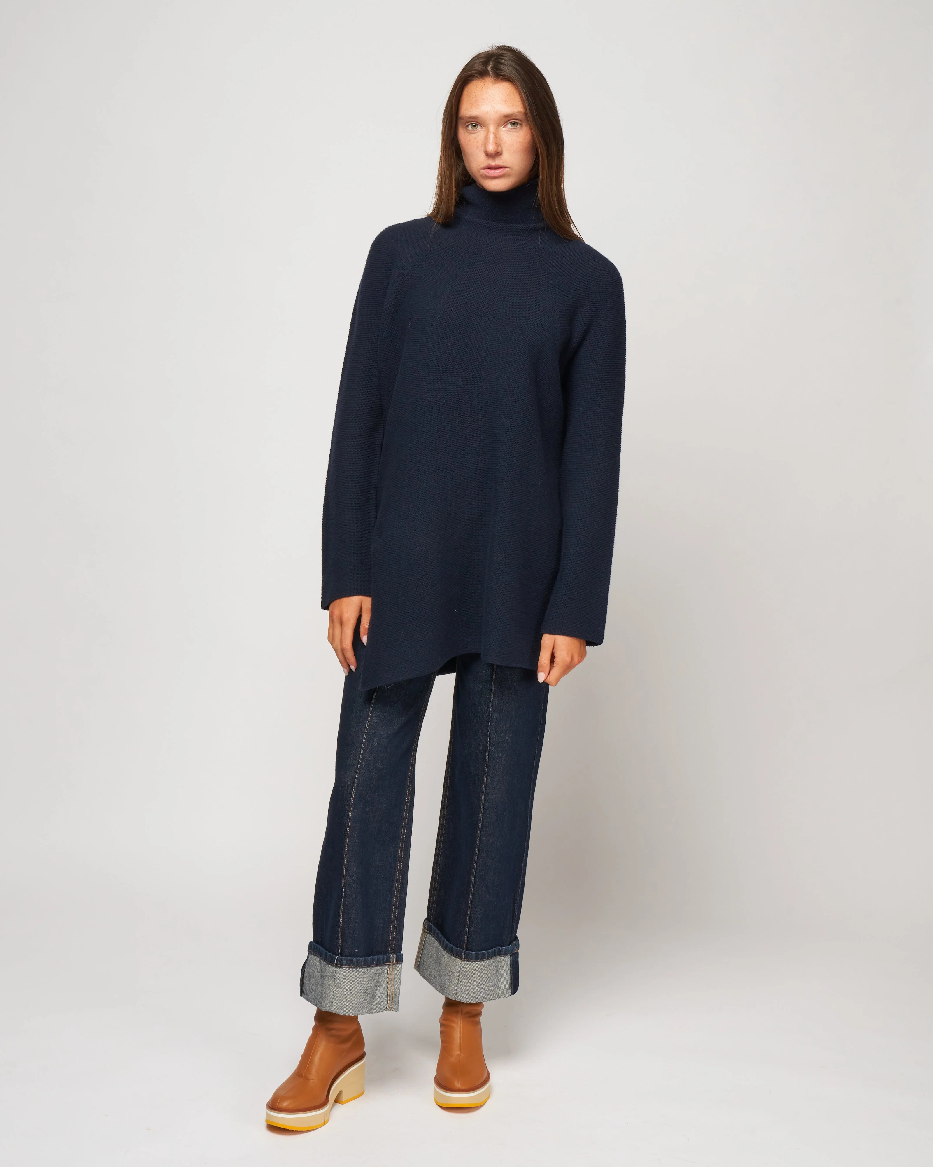 turtleneck long sweater - navy - Image 2