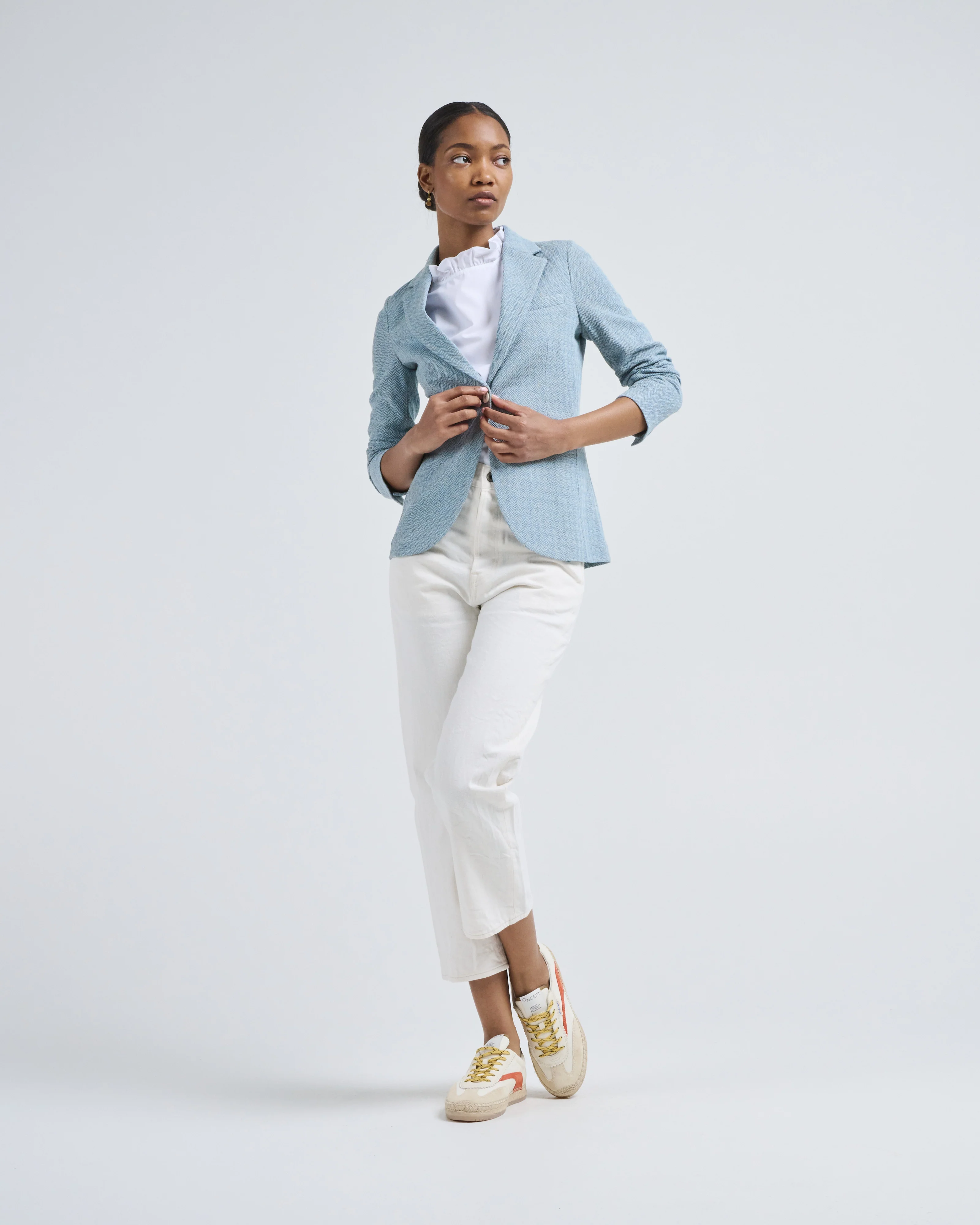 basket weave slim long blazer - Image 2