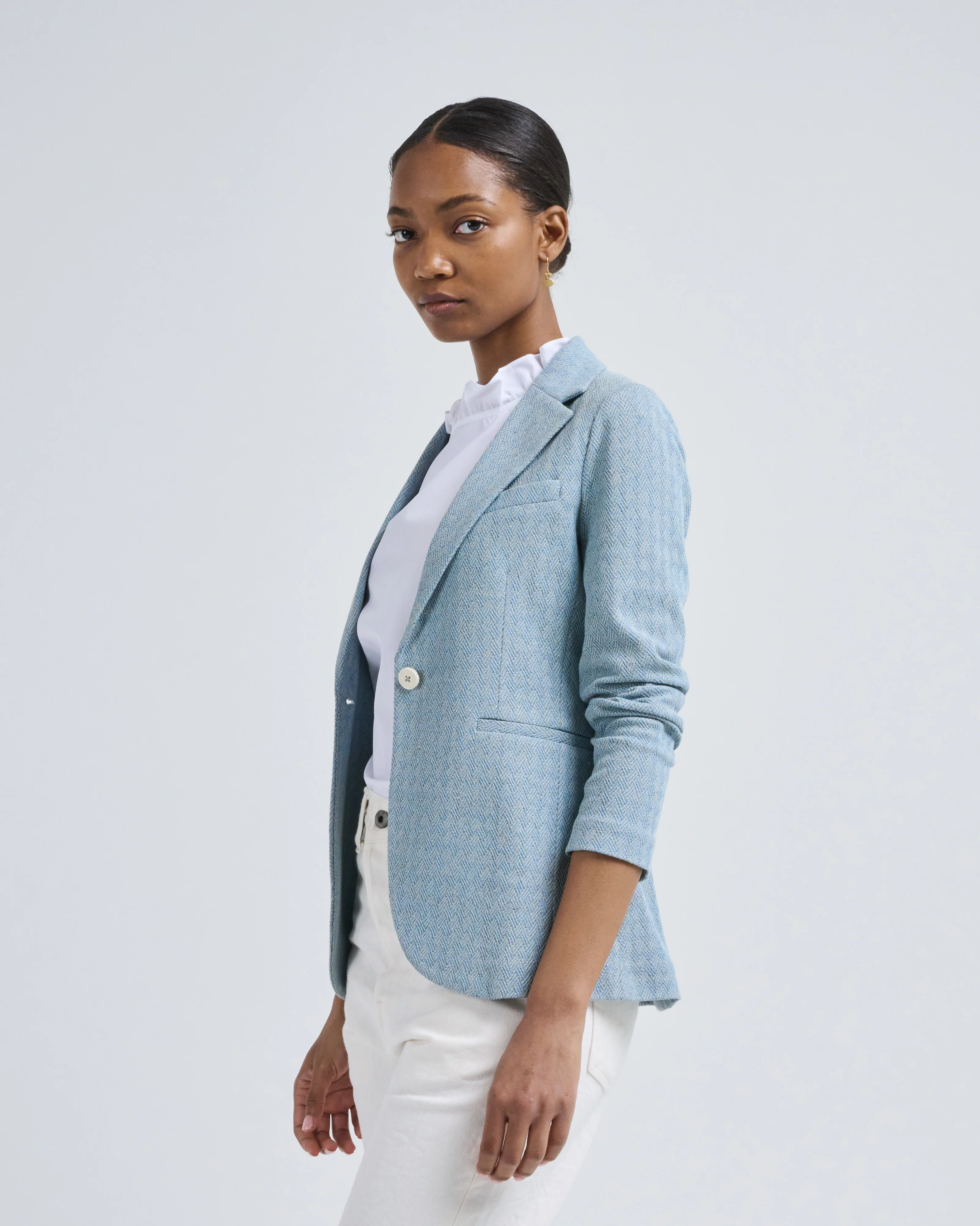basket weave slim long blazer - Image 3