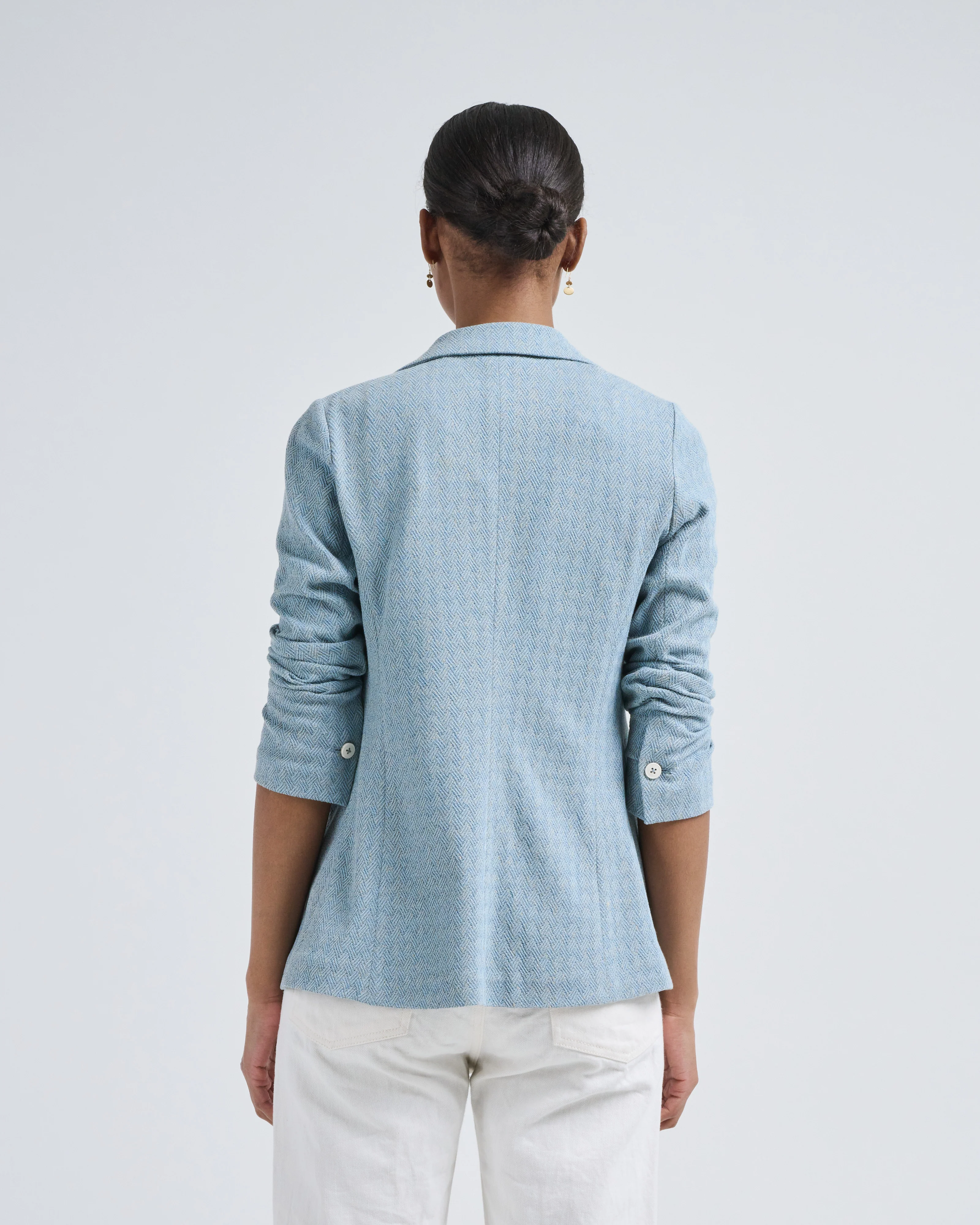 basket weave slim long blazer - Image 4