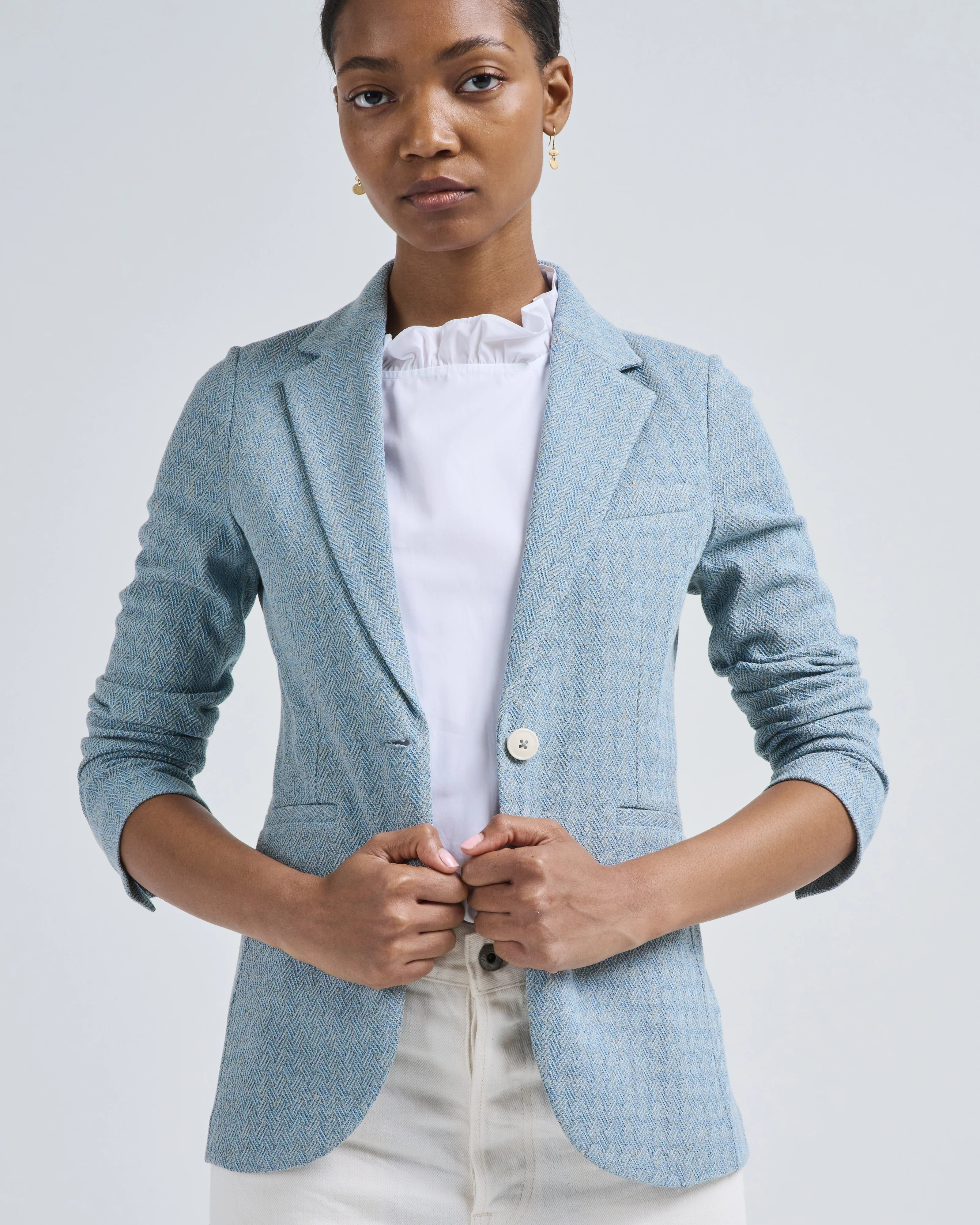 basket weave slim long blazer - Image 5