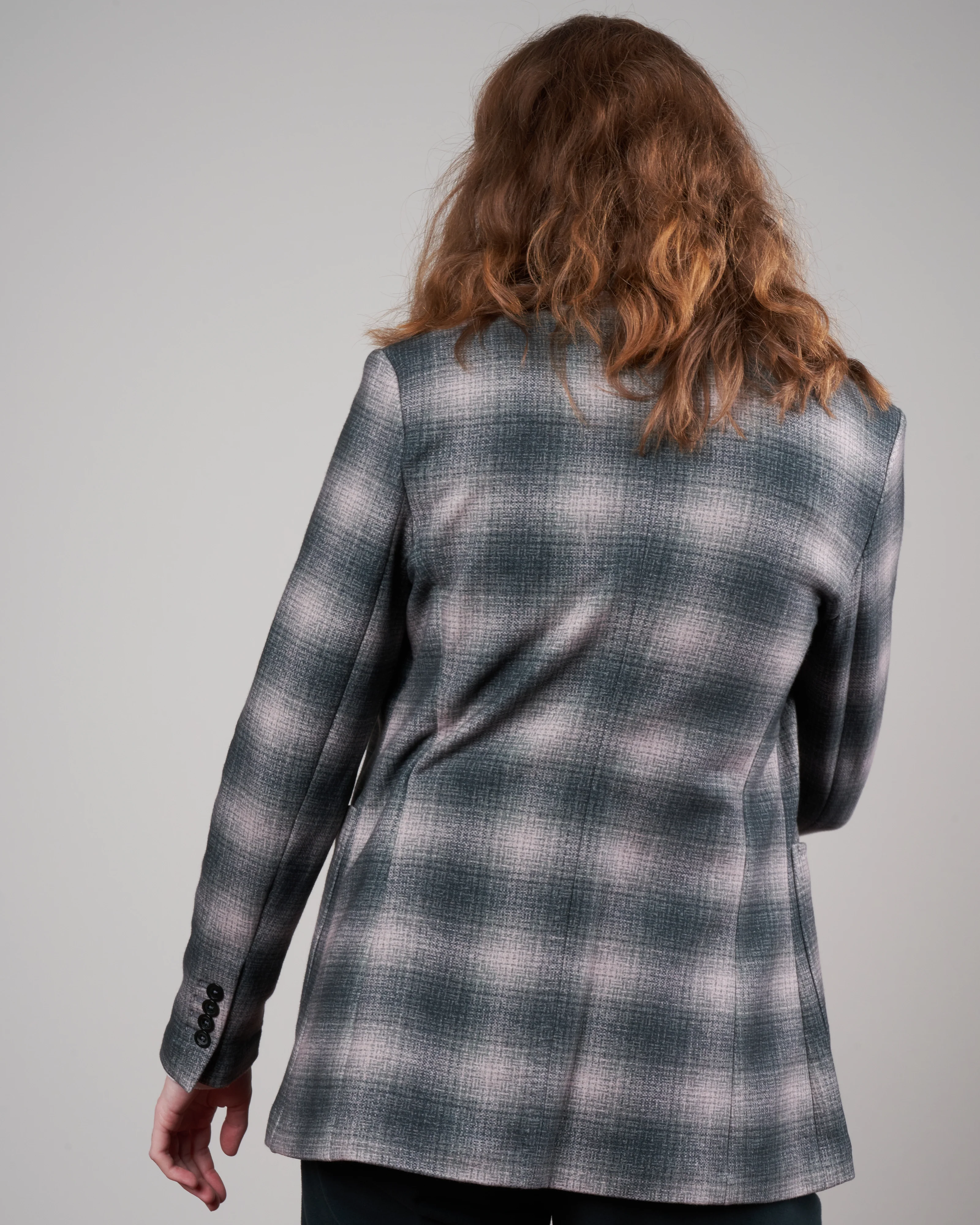 blurred check three button blazer - forest - Image 4