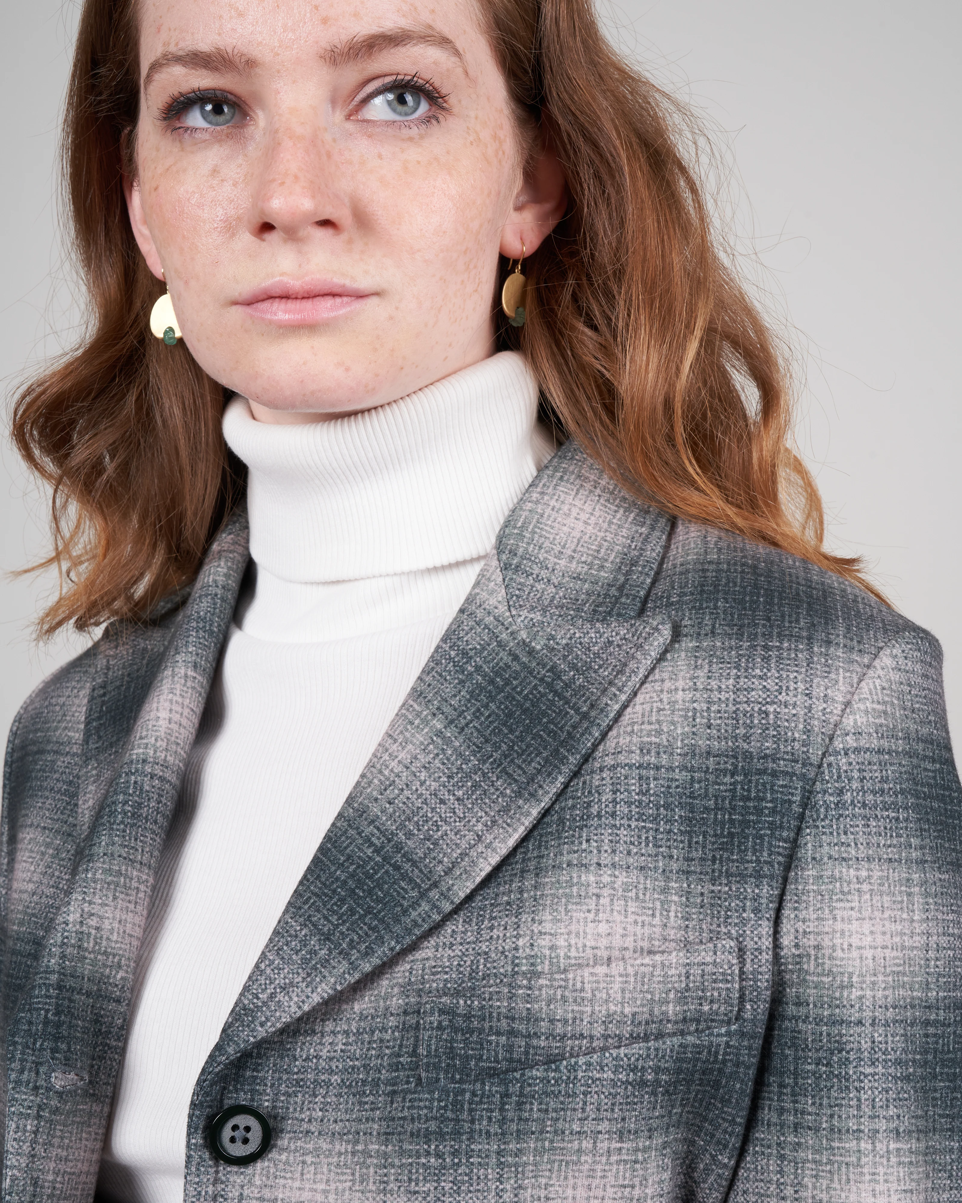 blurred check three button blazer - forest - Image 5
