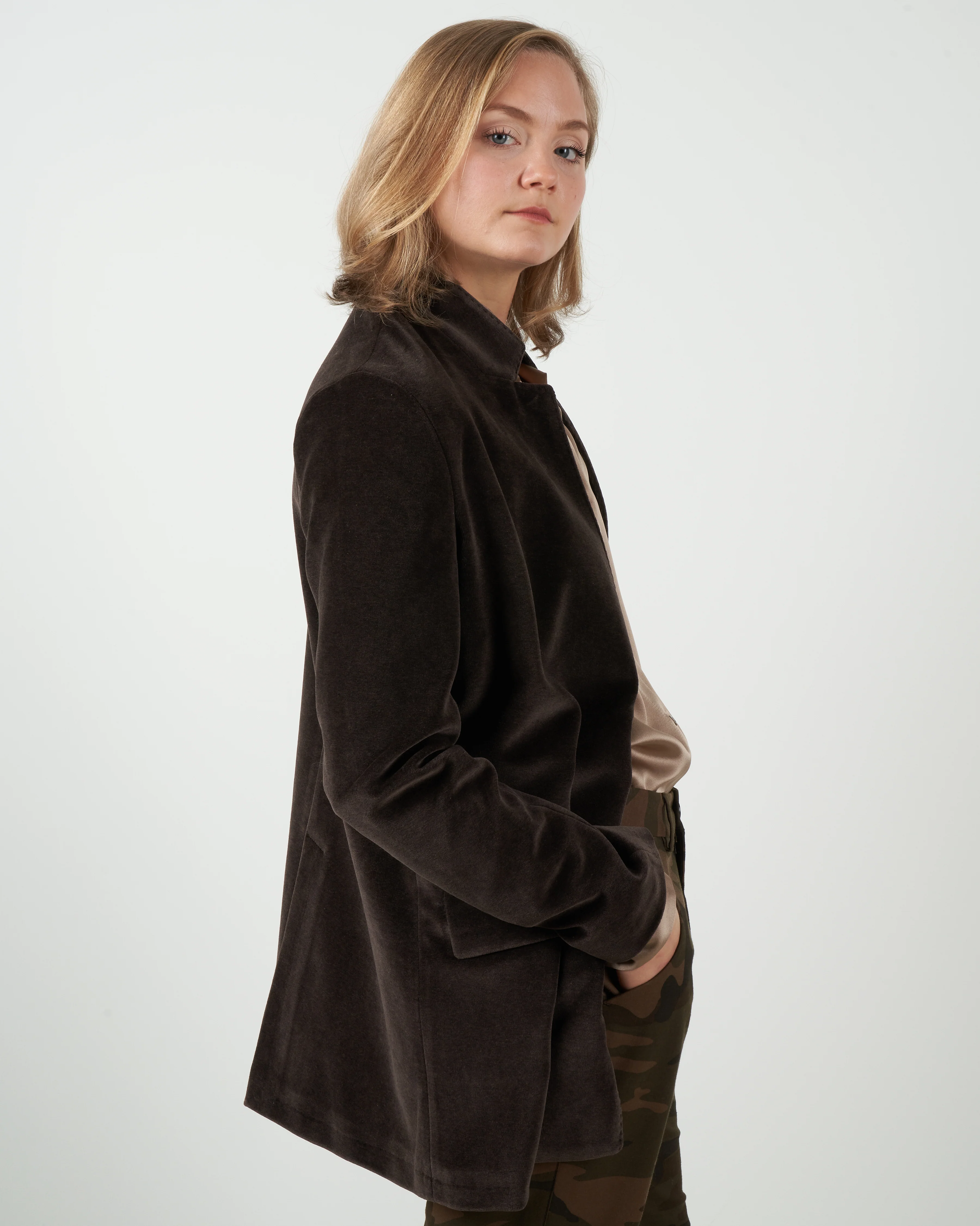 velvet boyfriend jacket - brown - Image 2