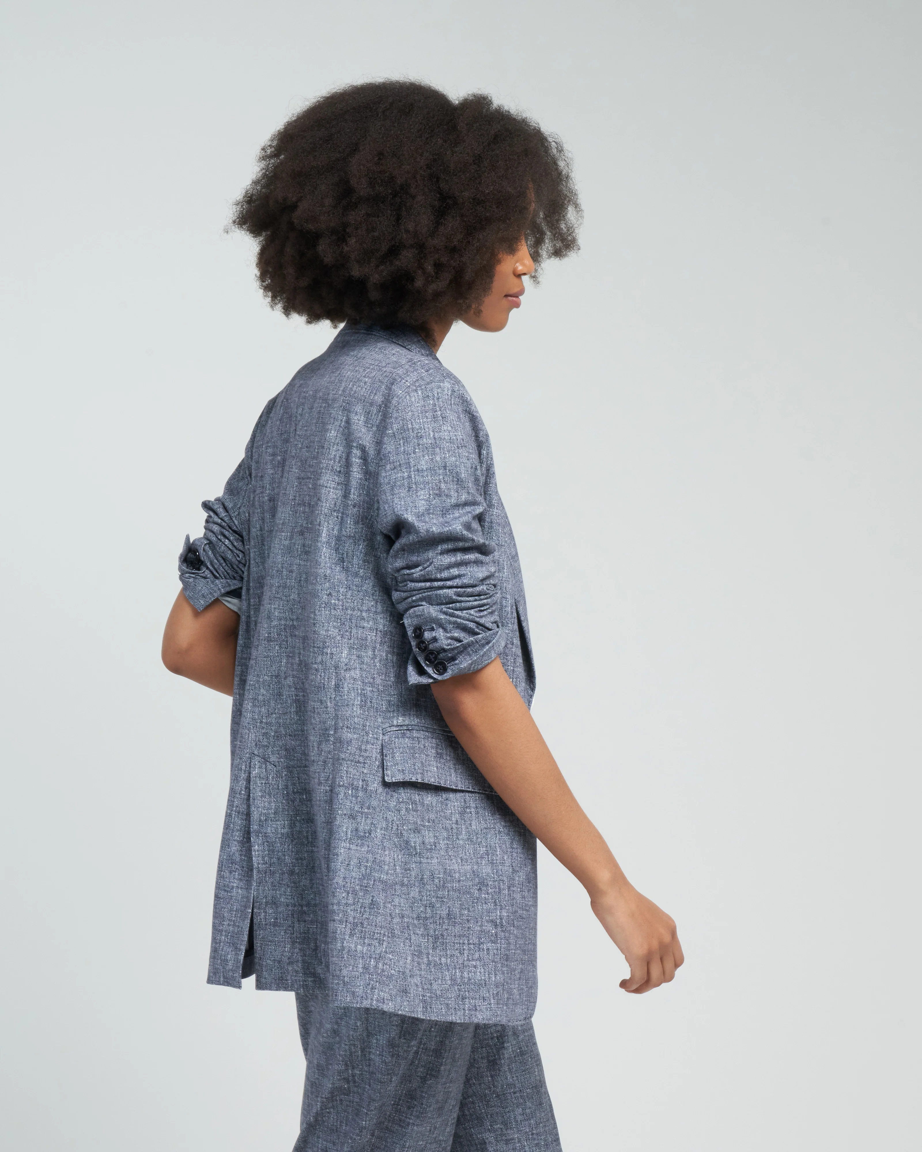giacca canvas long jacket - blue - Image 3