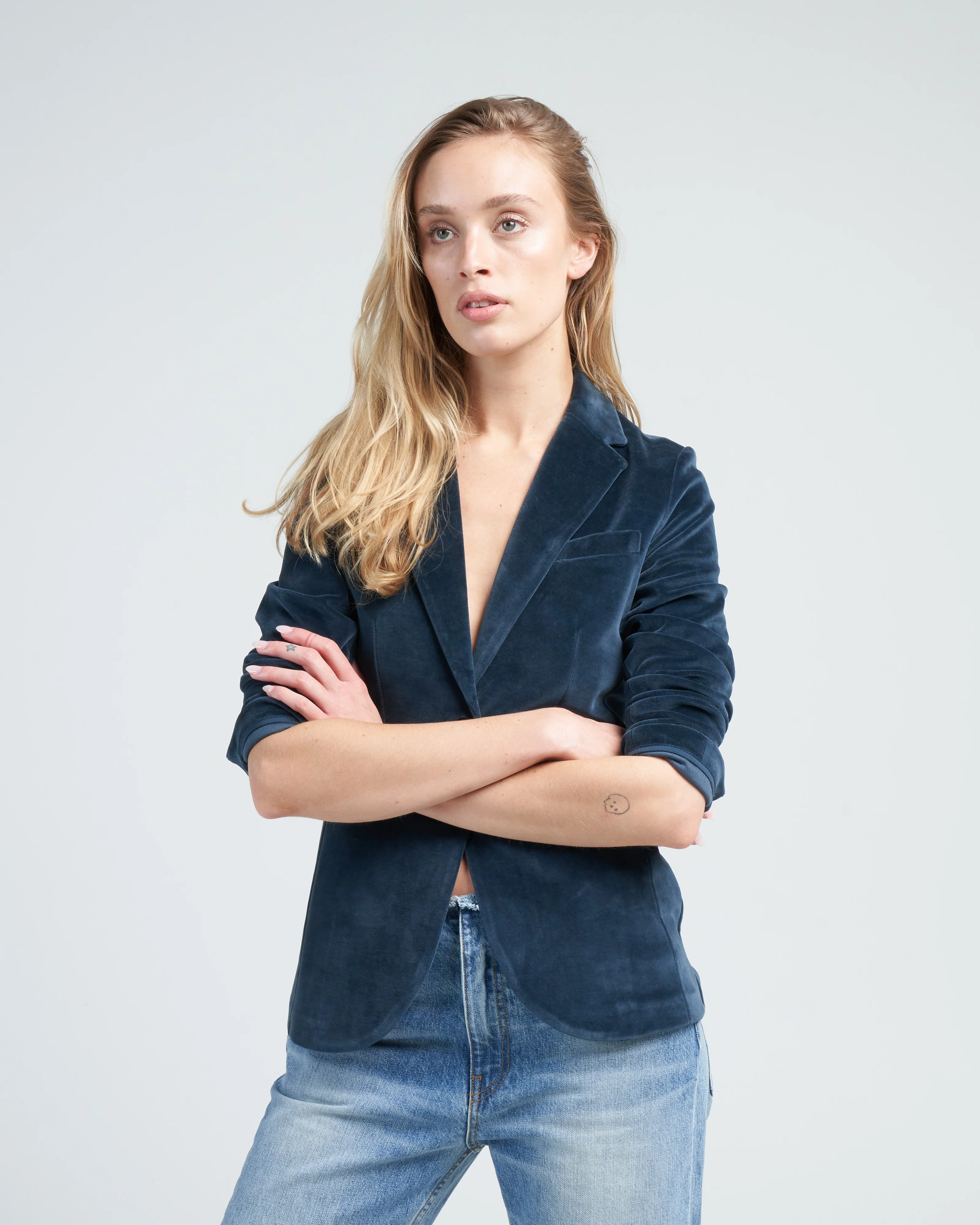 giacca slim long velour jacket - pavone - Image 2