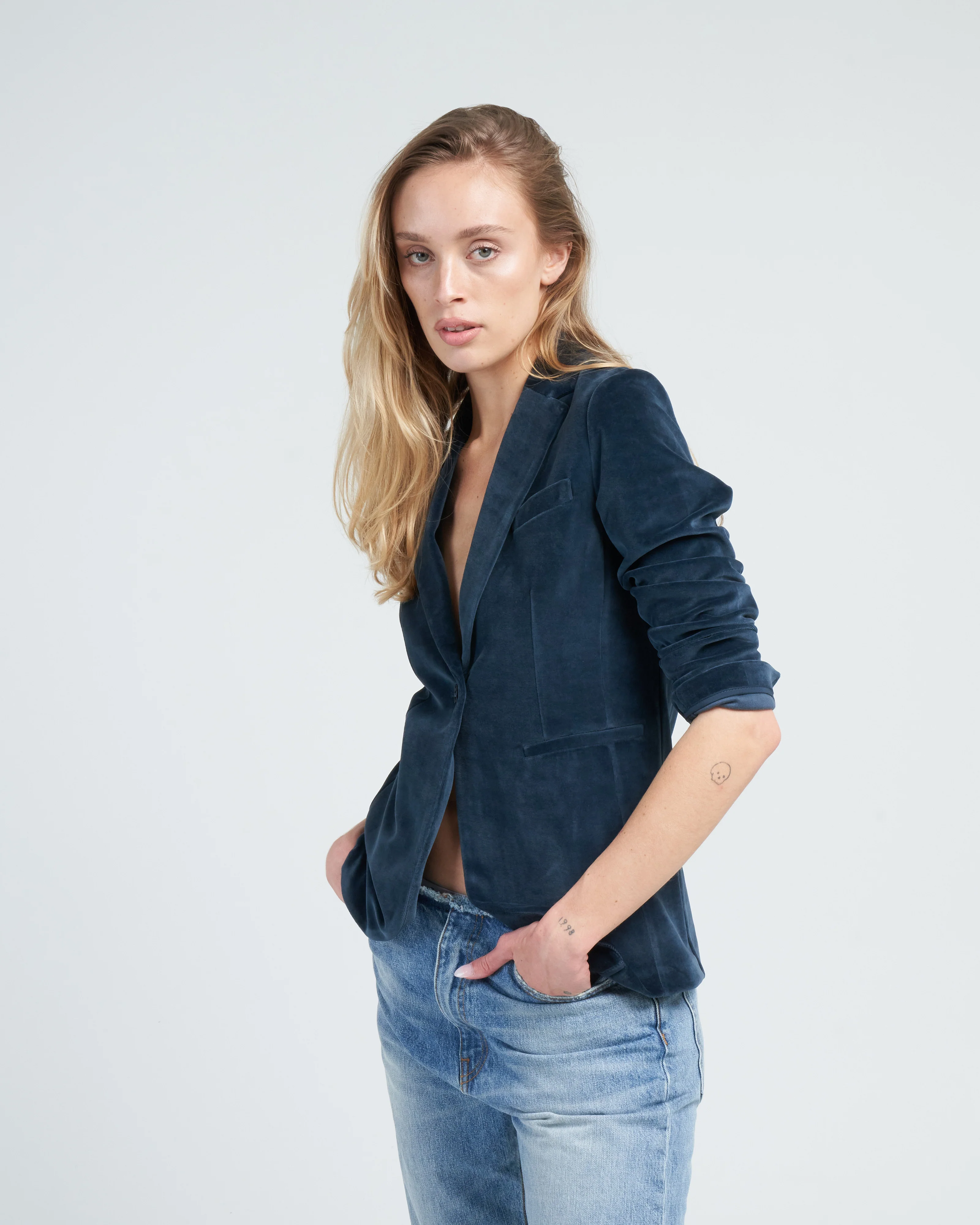 giacca slim long velour jacket - pavone - Image 3