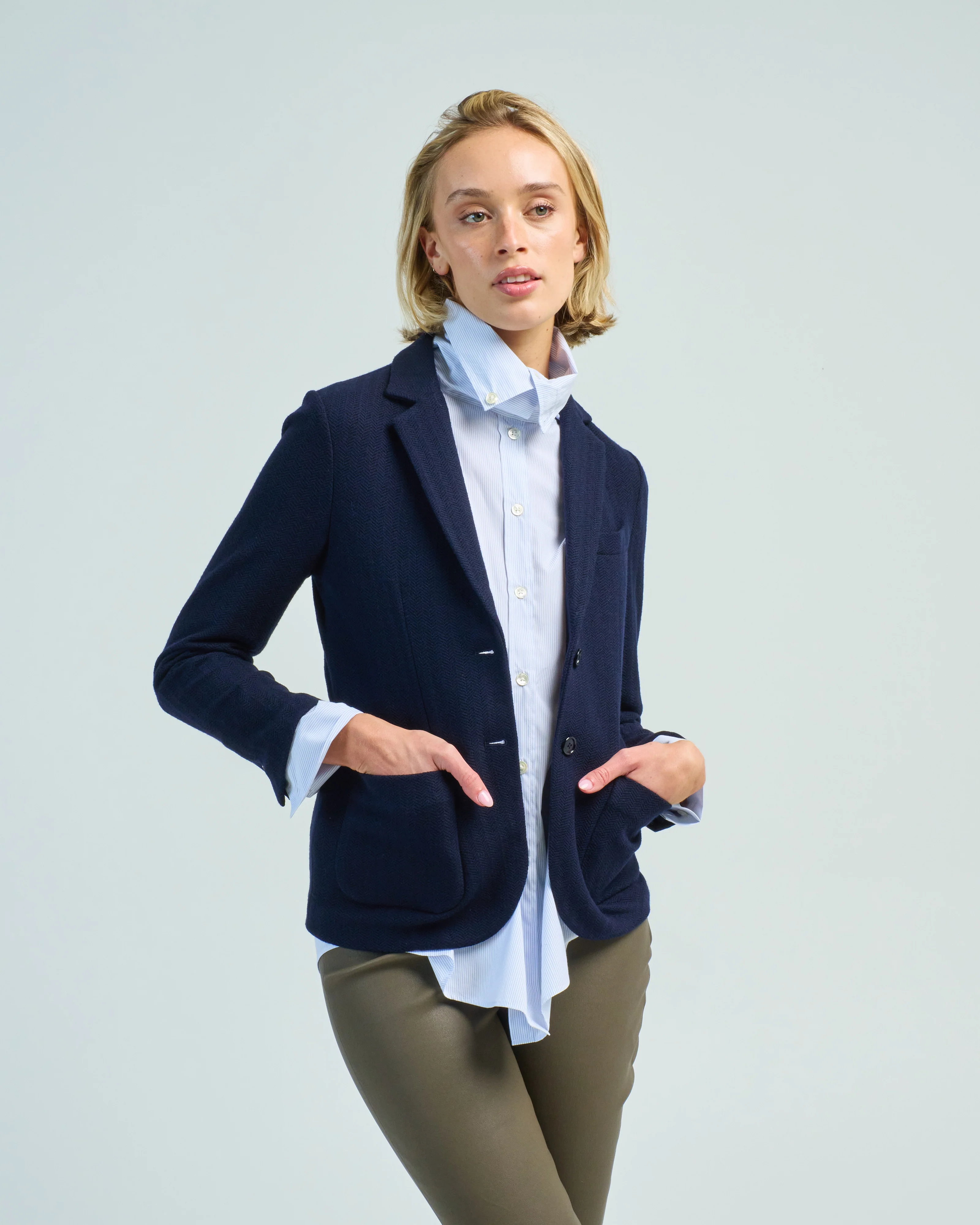 herringbone short patch pocket blazer - Image 3