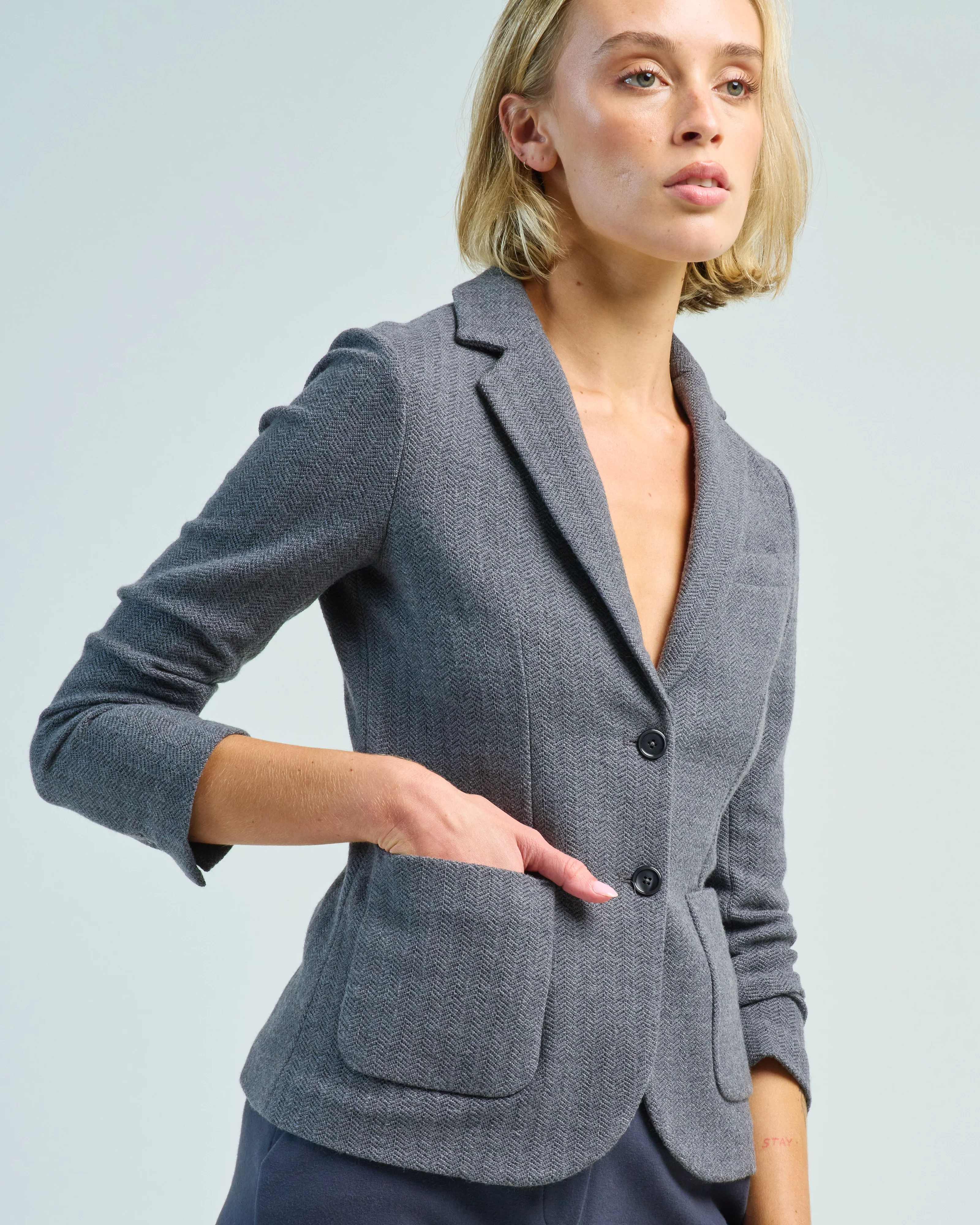 herringbone short patch pocket blazer - Image 5