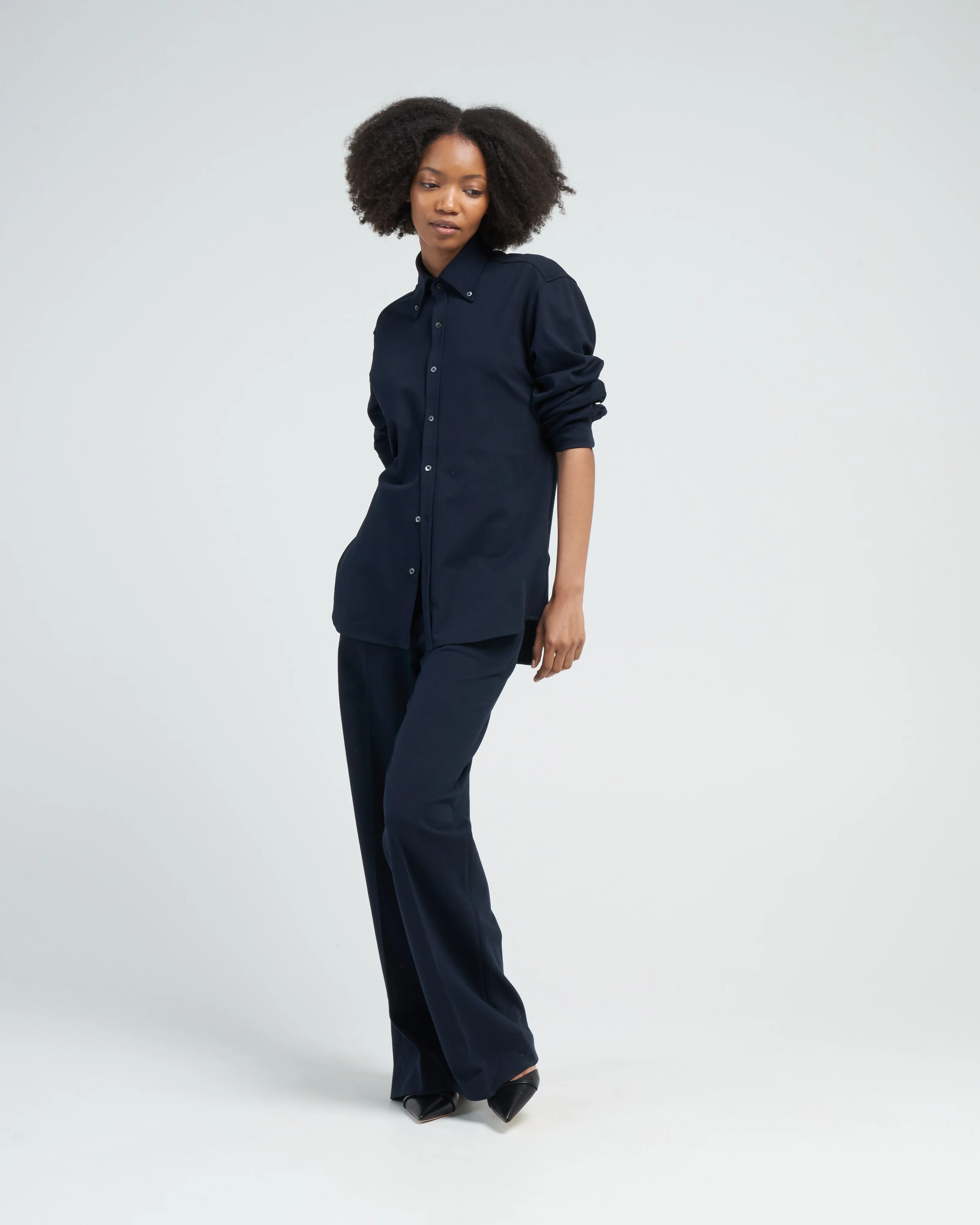 high waist pant lungo piquet - navy - Image 2