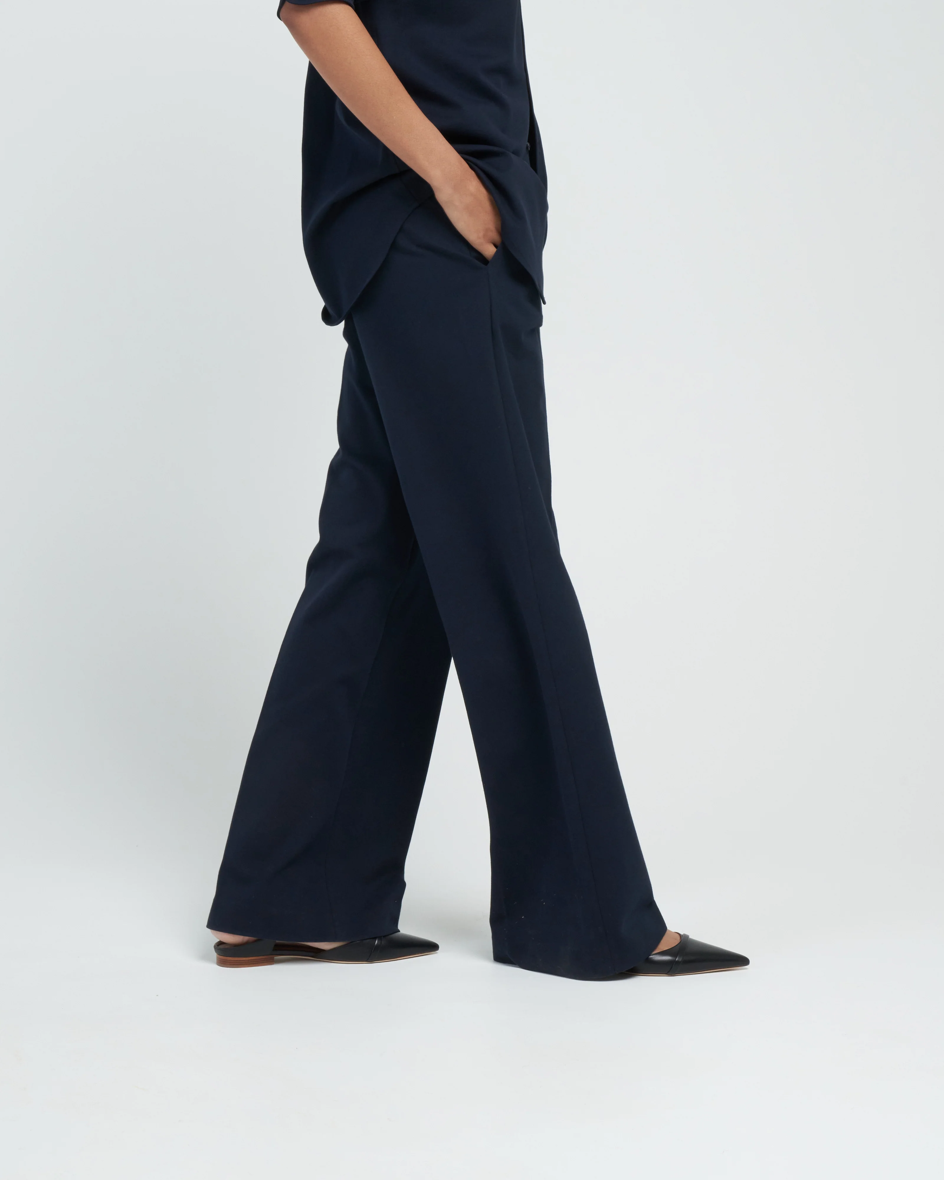 high waist pant lungo piquet - navy - Image 3