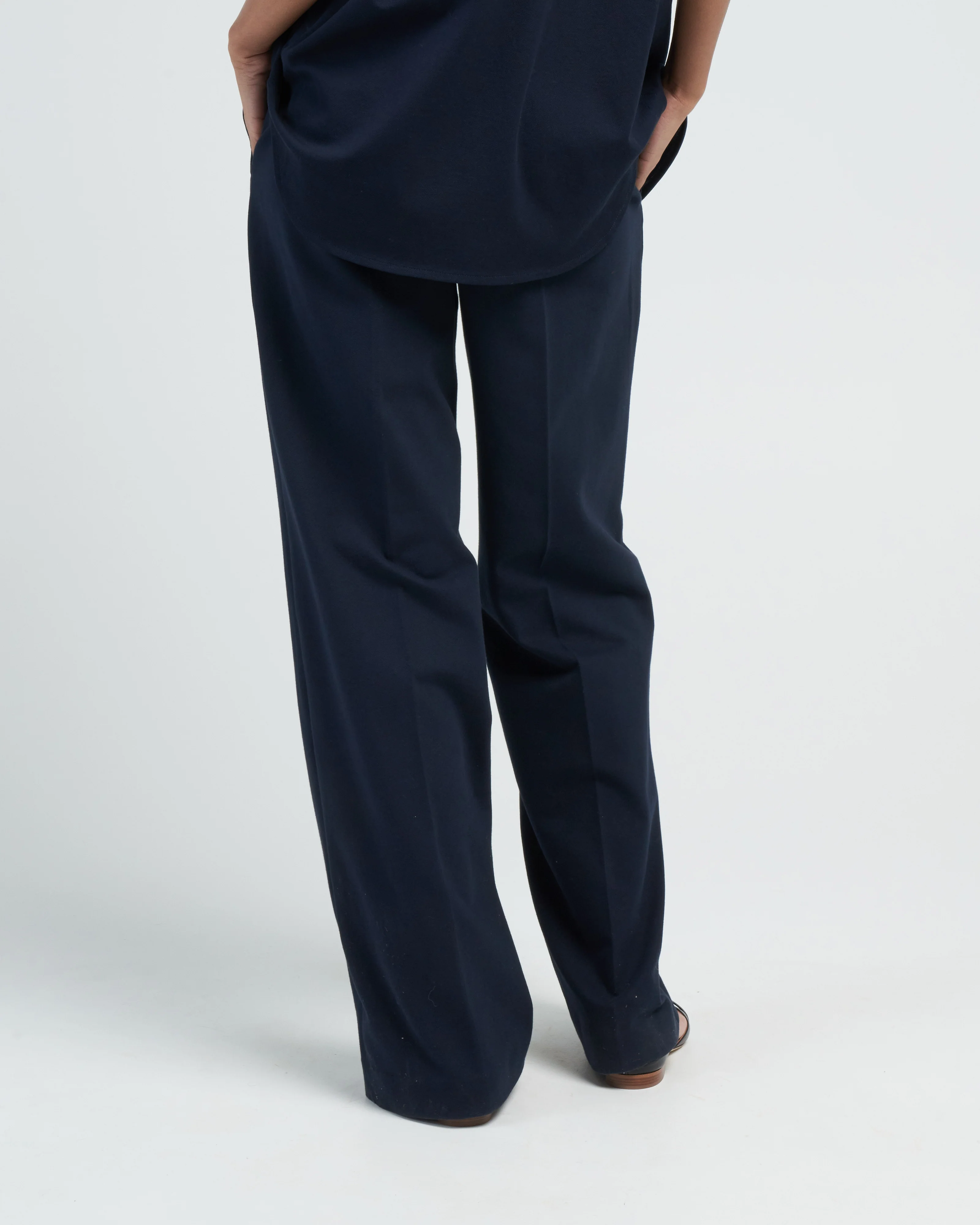 high waist pant lungo piquet - navy - Image 4