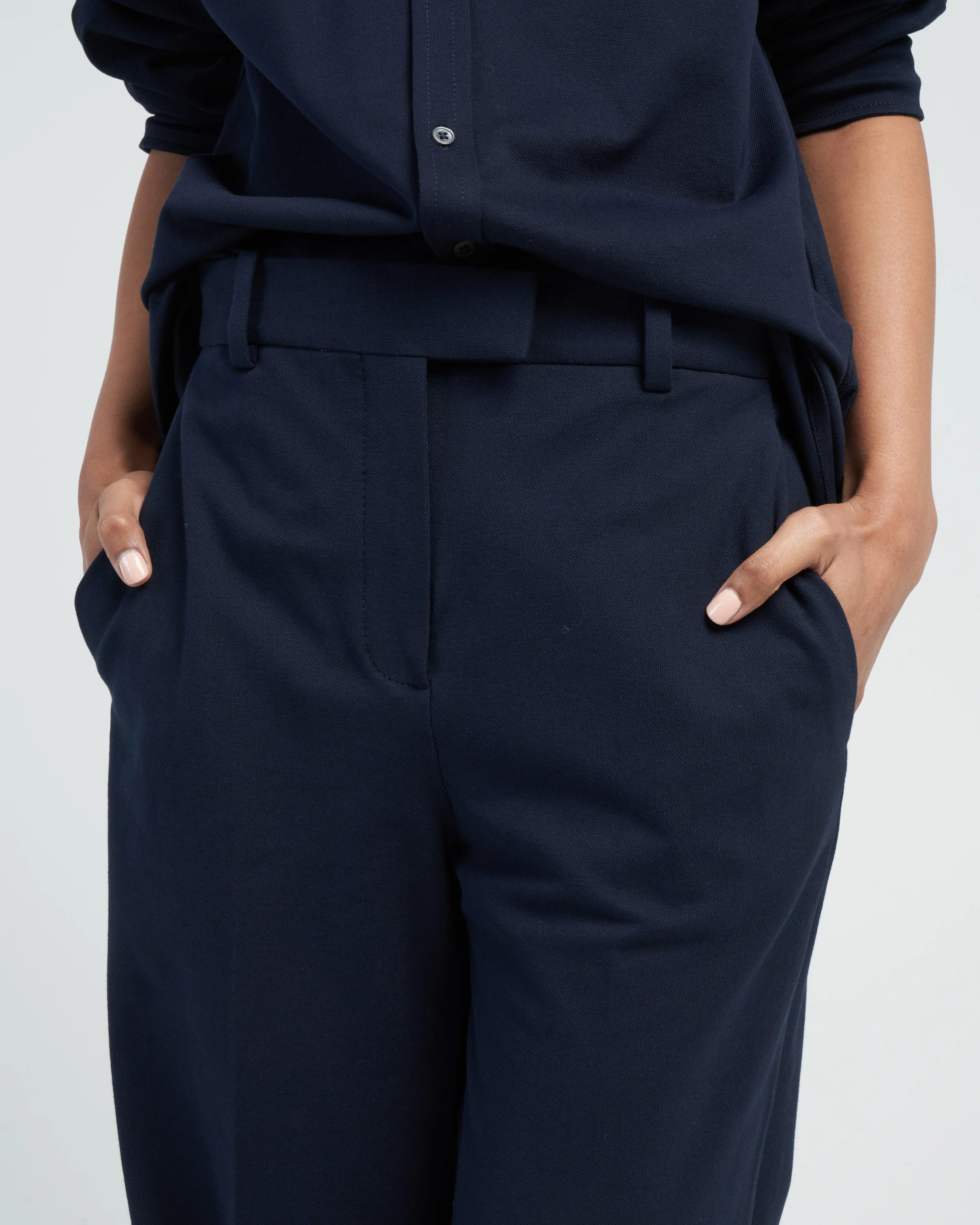 high waist pant lungo piquet - navy - Image 5
