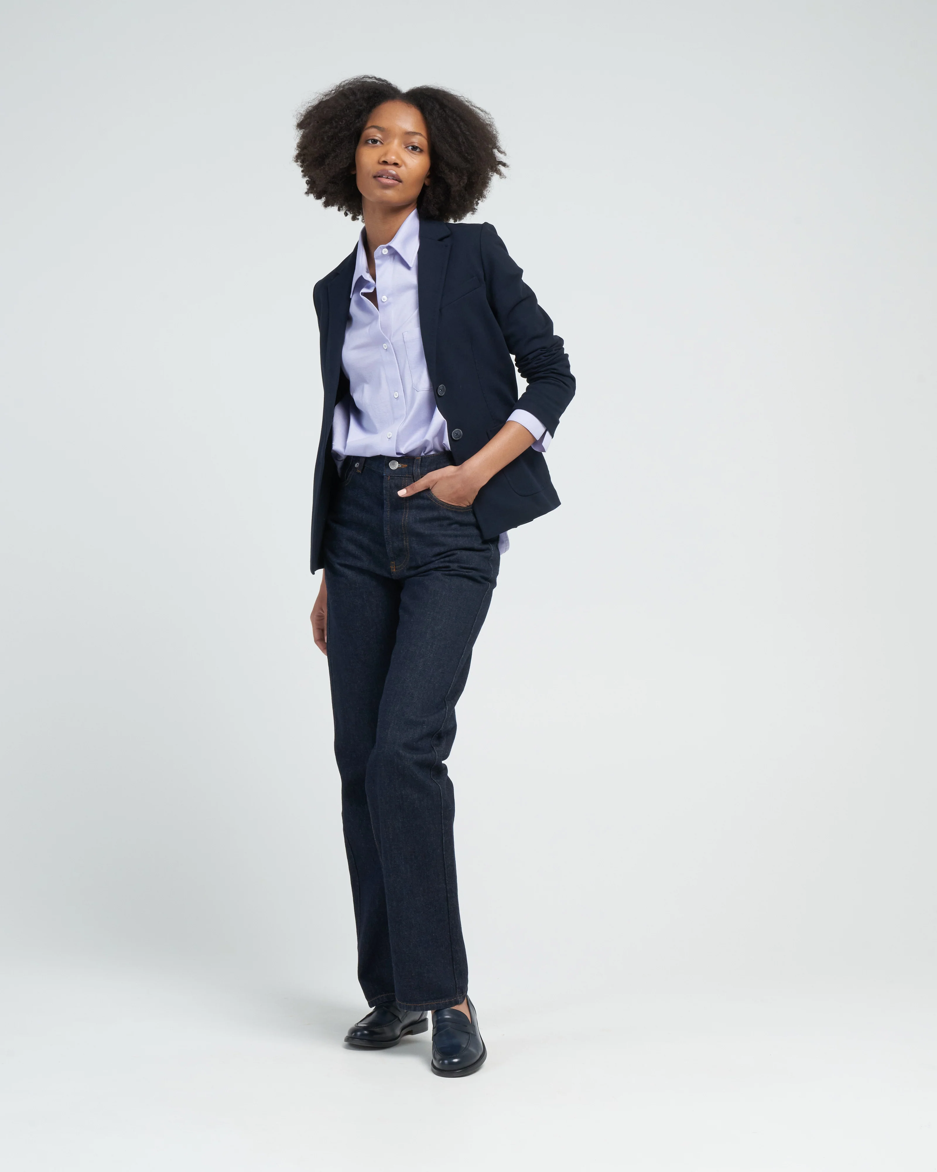 linear slim short jacket piquet - navy - Image 2