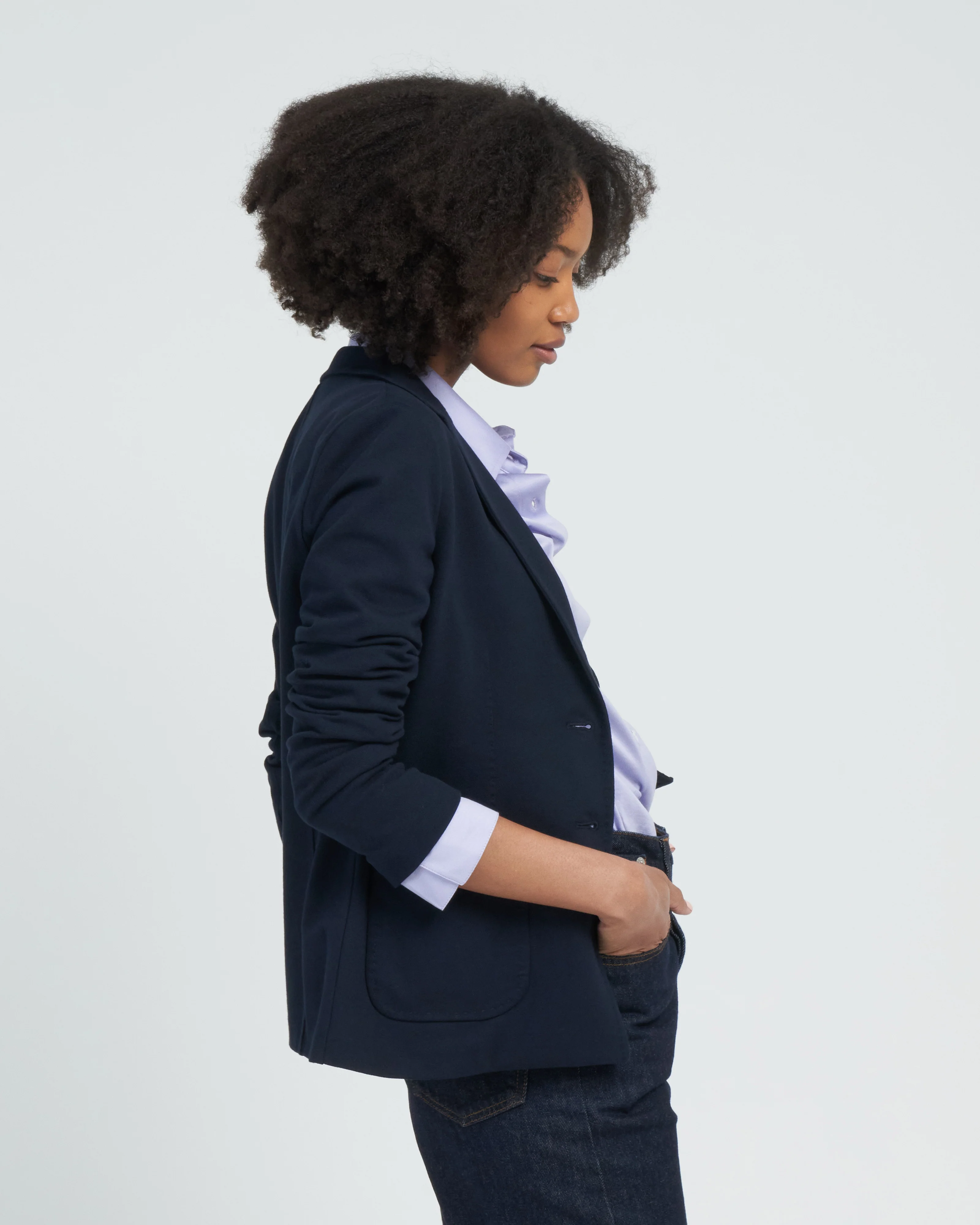 linear slim short jacket piquet - navy - Image 3