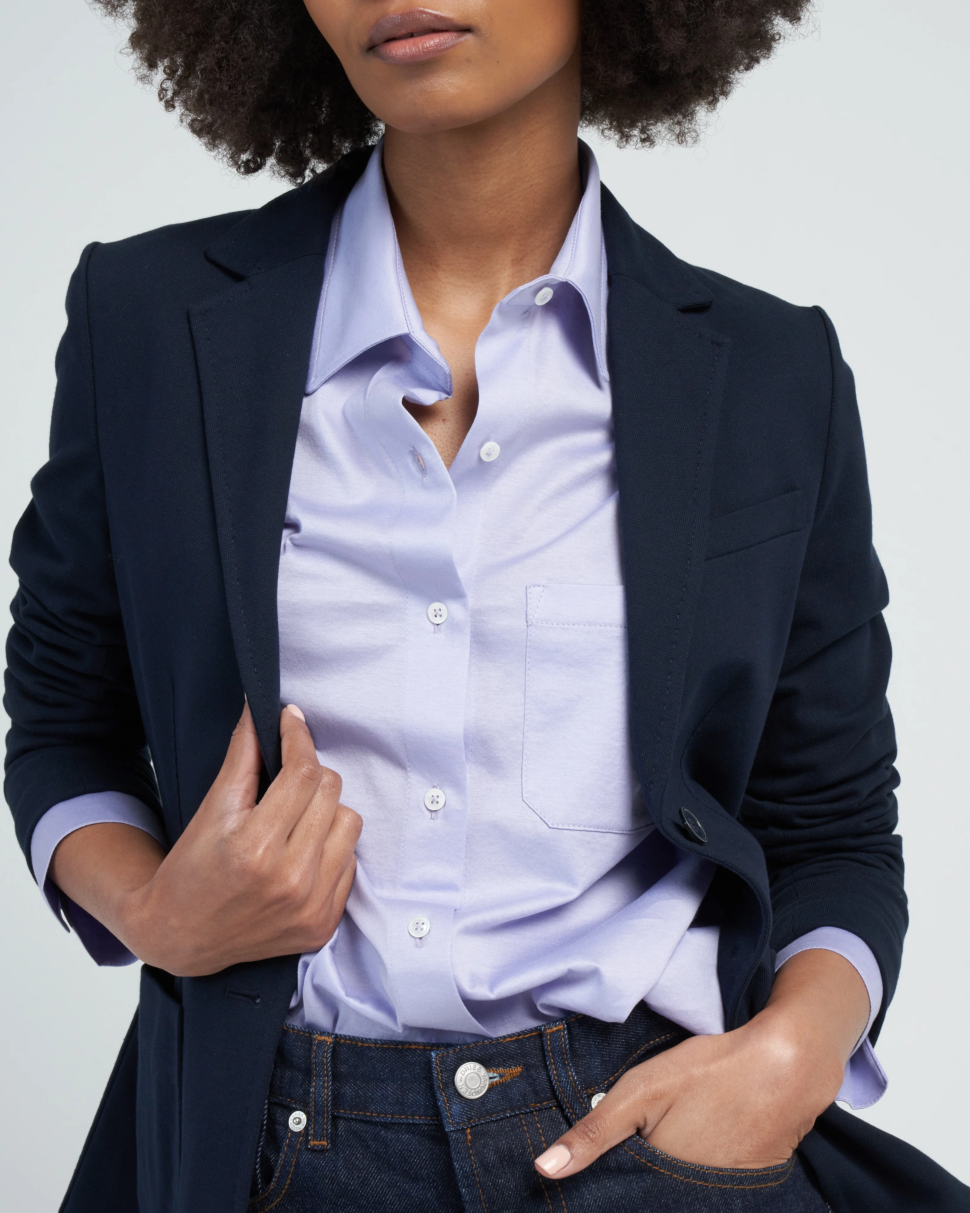 linear slim short jacket piquet - navy - Image 5