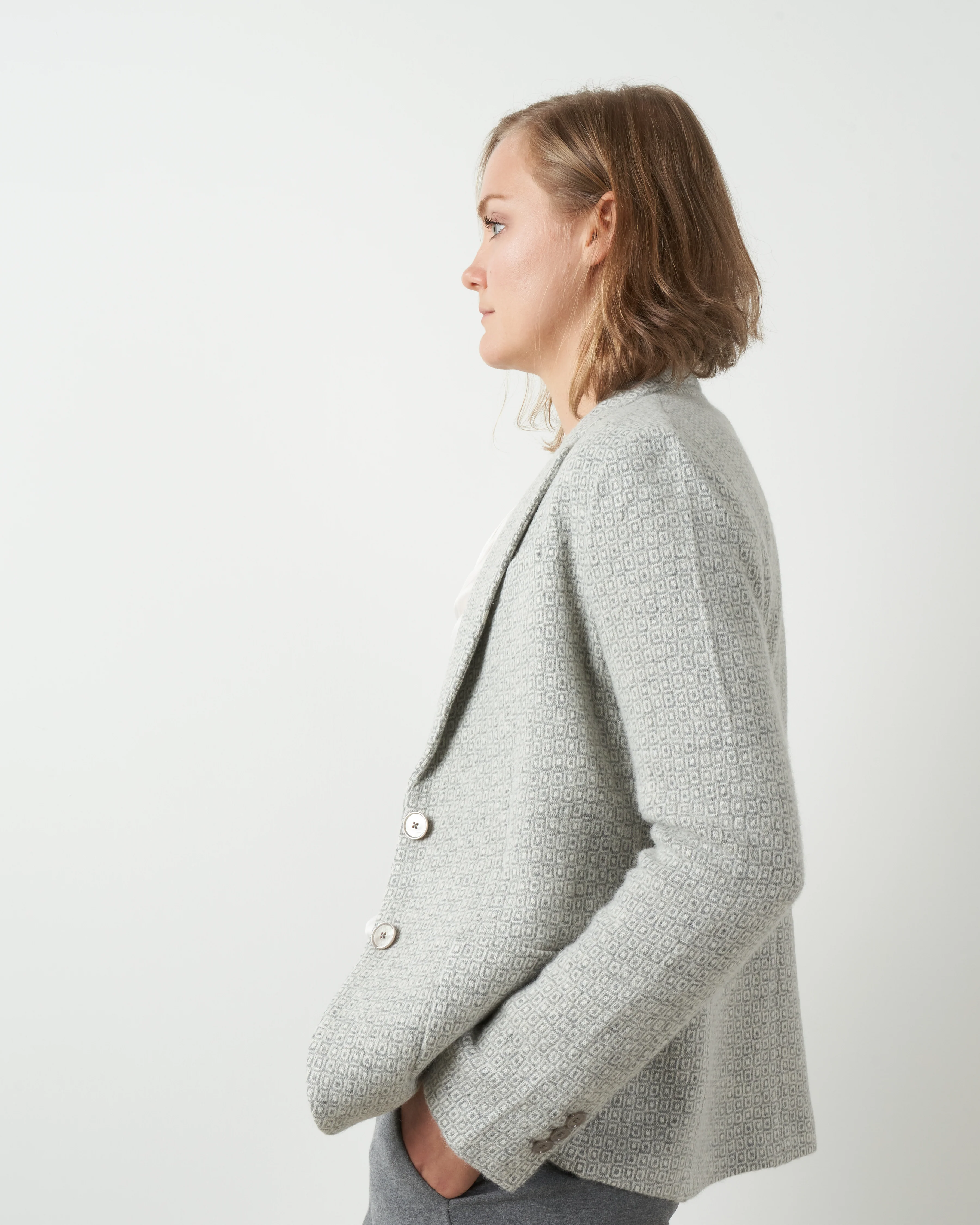 short wool jacquard jacket - perla - Image 2