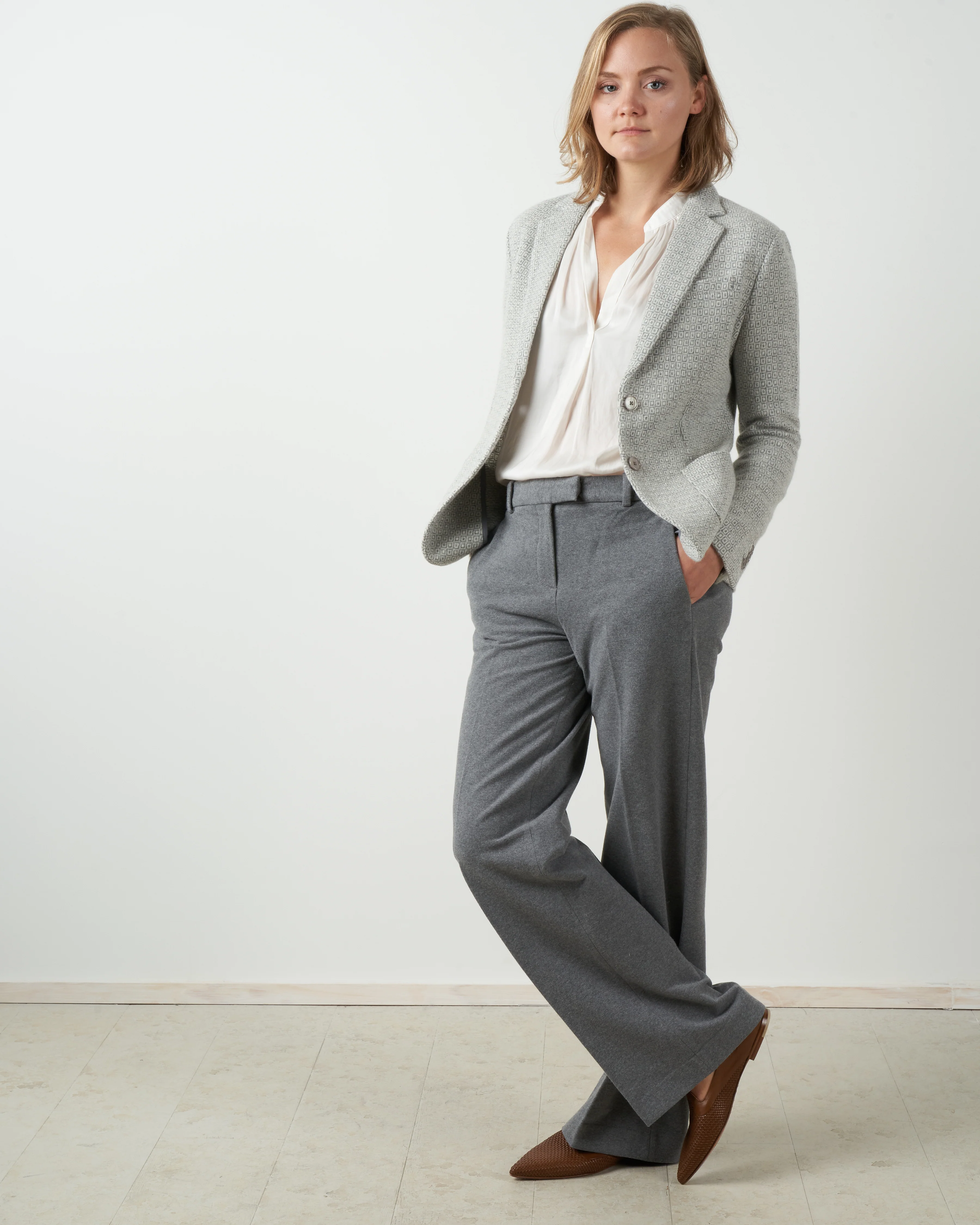 short wool jacquard jacket - perla - Image 4