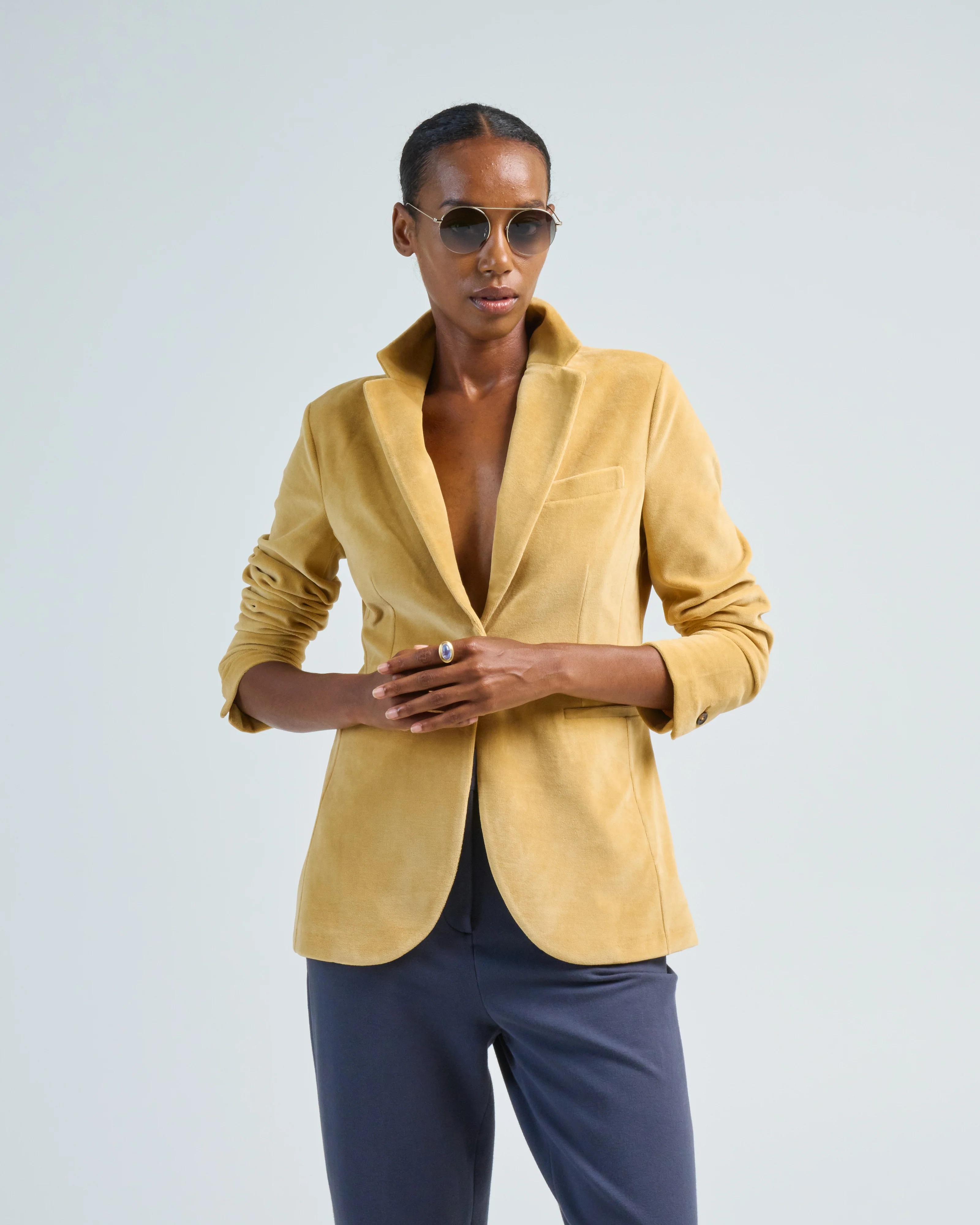 velour slim long blazer