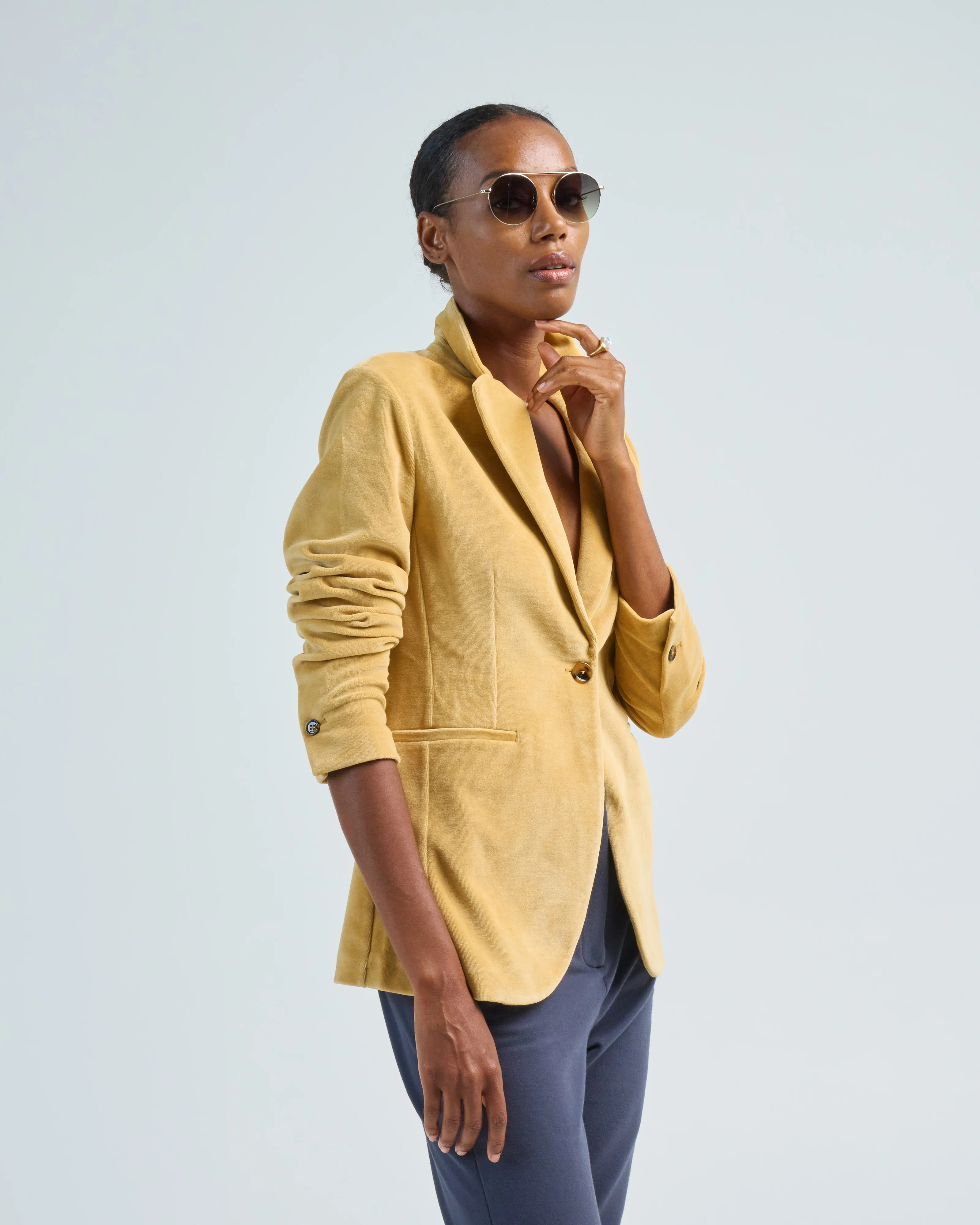velour slim long blazer - Image 3