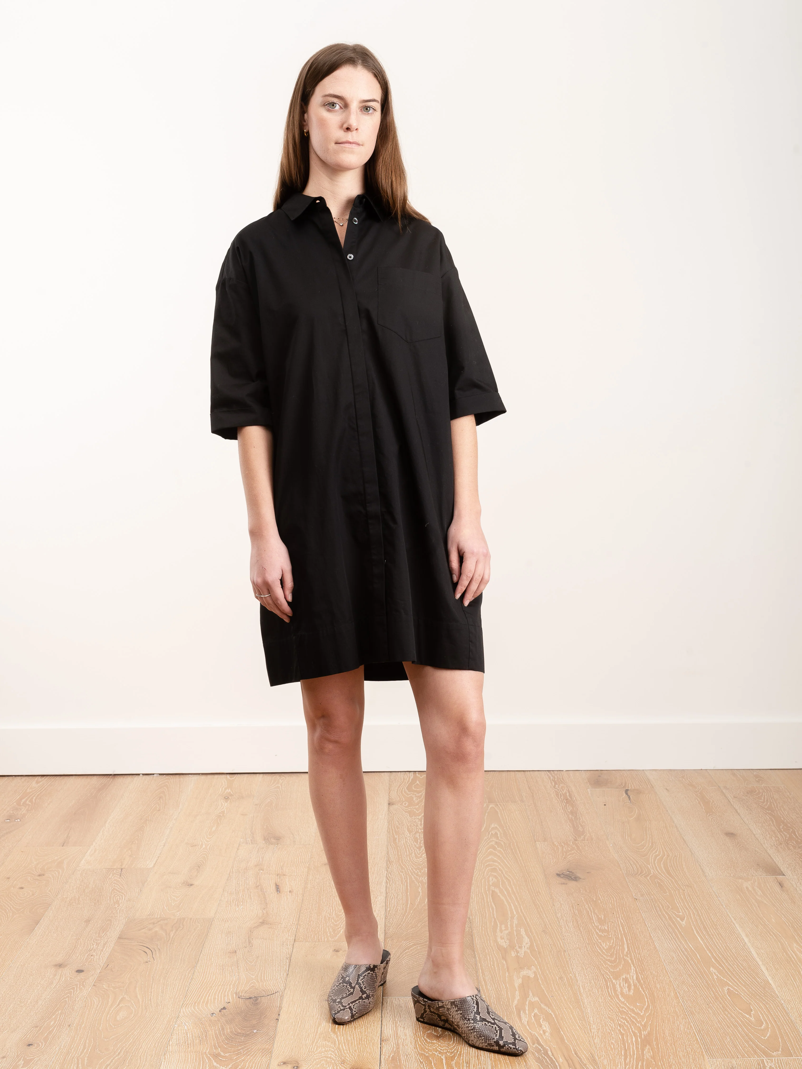 cotton shirtdress - black - Image 2