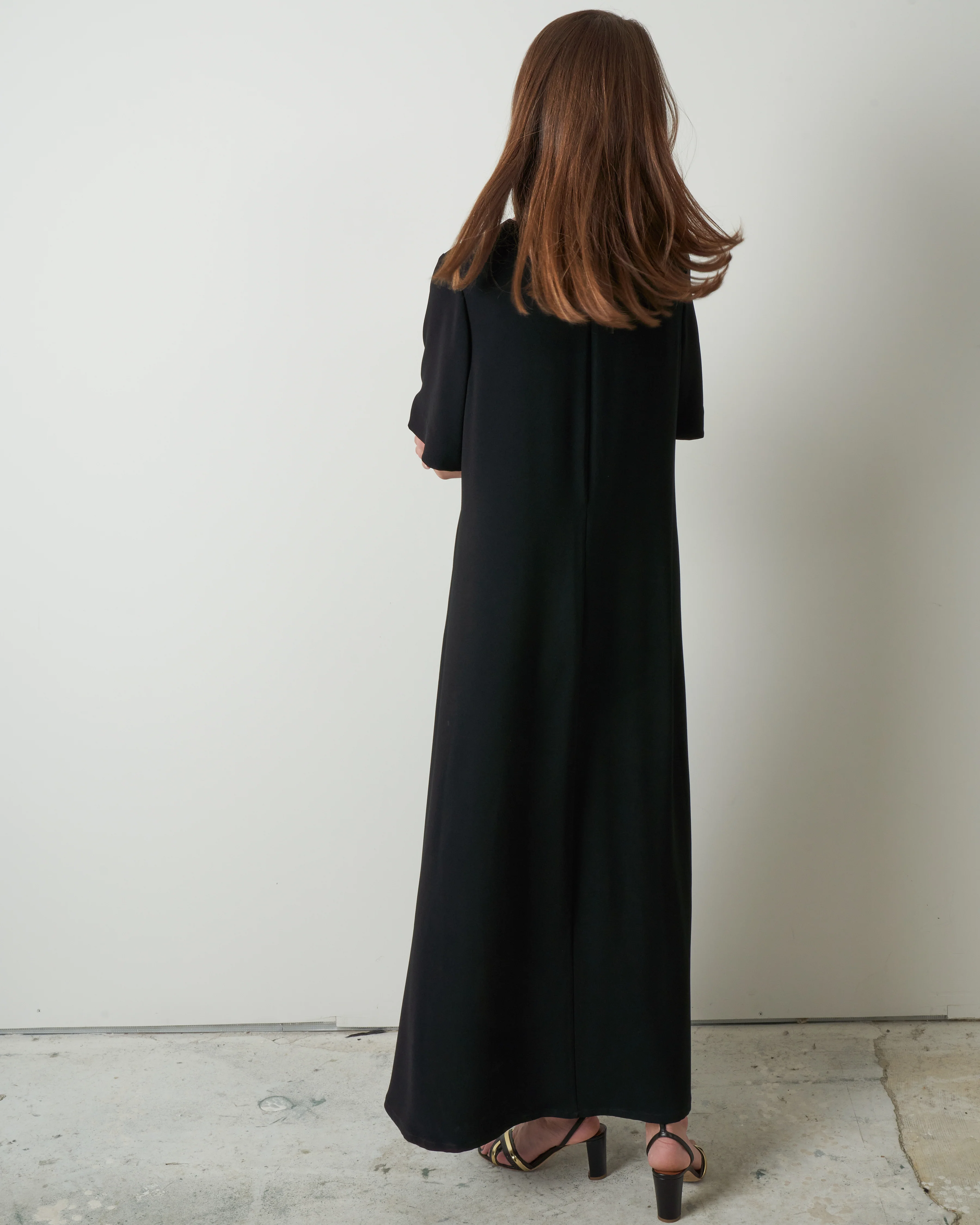 crepe v-neck long dress - black - Image 5