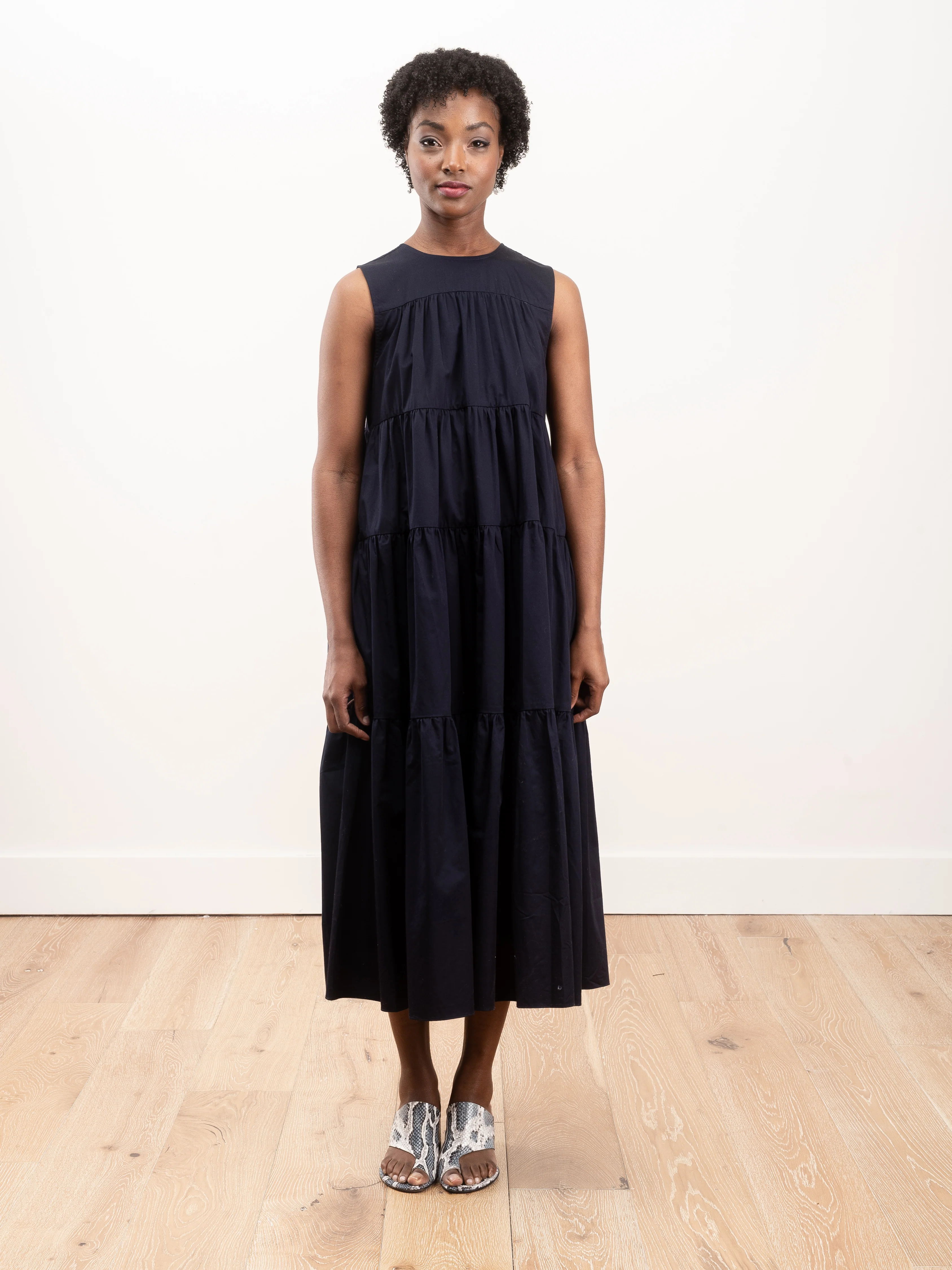 tiered sleeveless dress - navy - Image 3