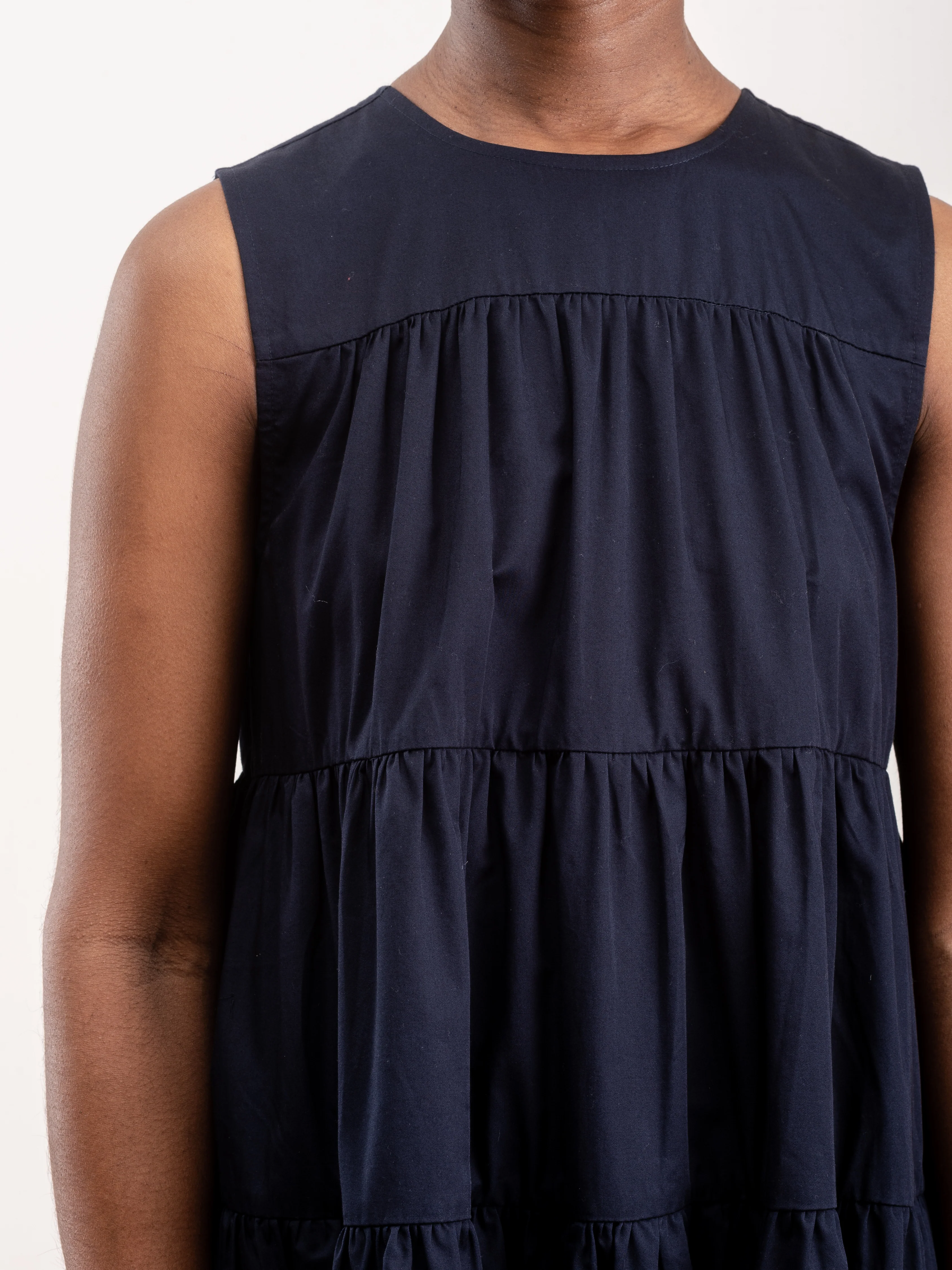 tiered sleeveless dress - navy - Image 5
