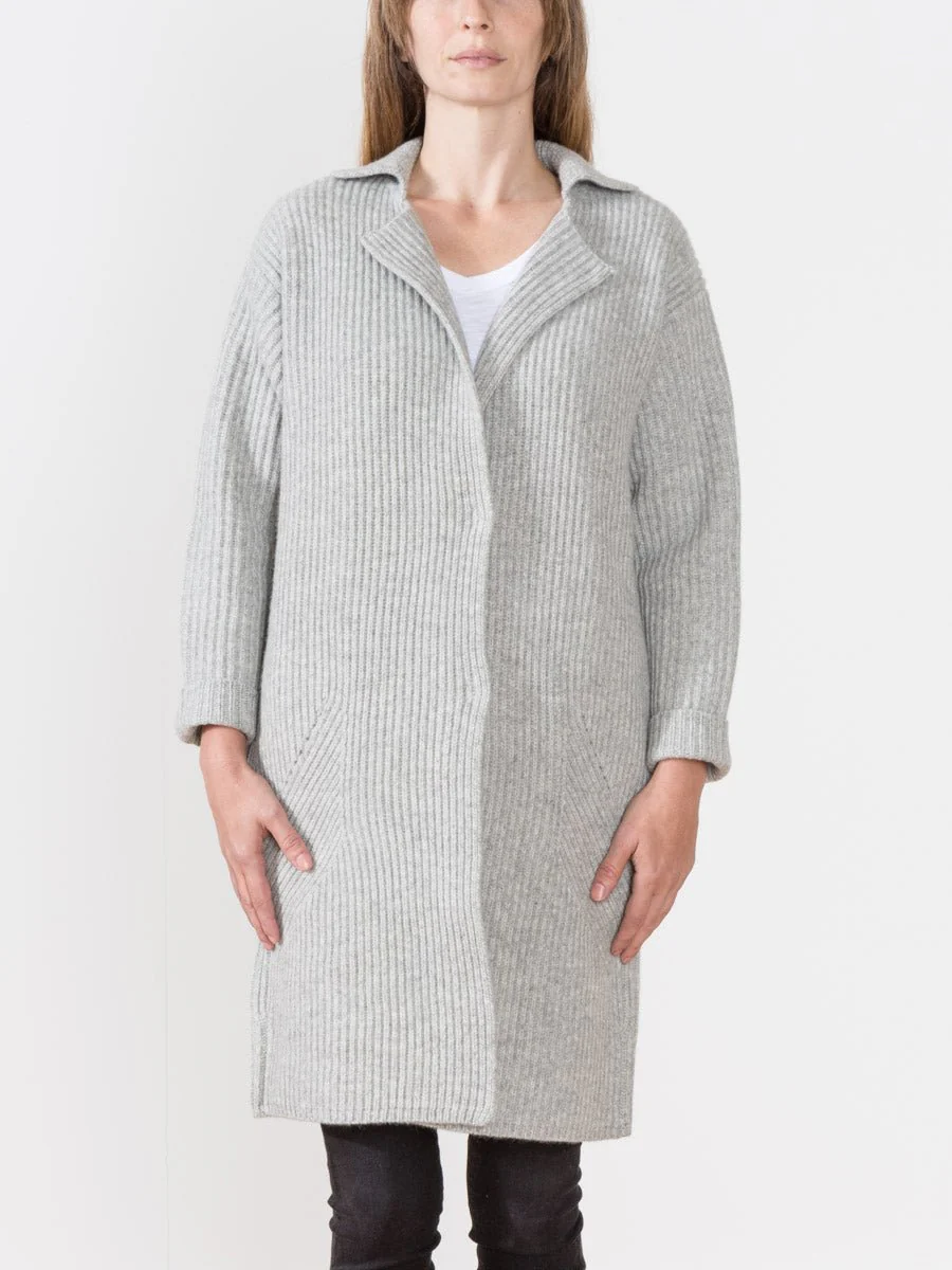 long ribbed cardigan - light grey - Image 3